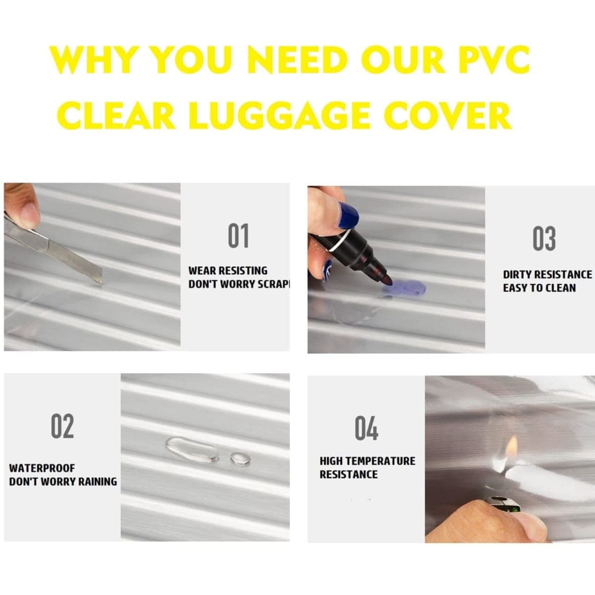 FABULWAY 1PCS Clear PVC Suitcase Cover Protectors Transparent Luggage Cover Waterproof Wheeled Suitcase Dust Cover Dustproof Travel Luggage Sleeve Protector, Clear, 24", Waterproof Suitcase Cover for thumbnail 3