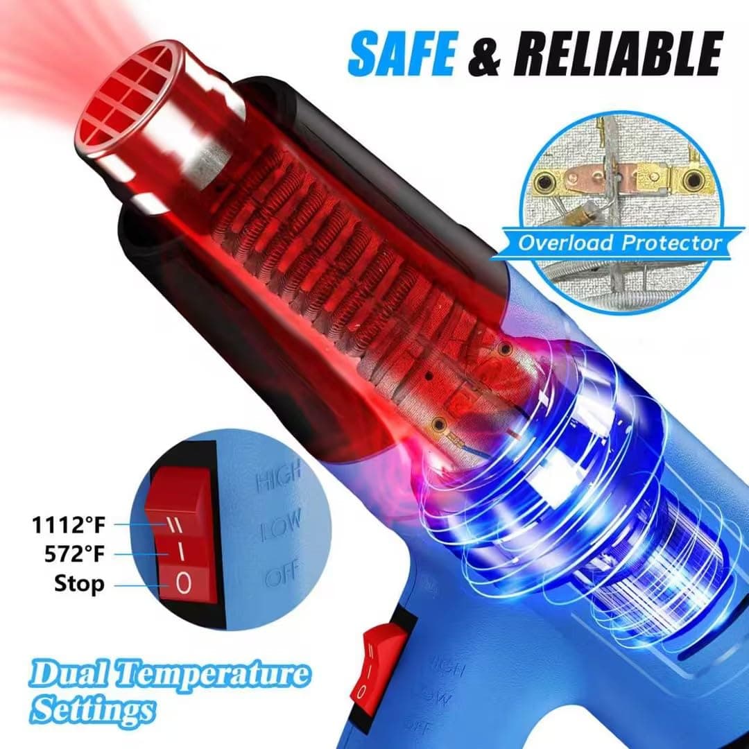 UROOLS Heat Gun 572&1112℉ Variable Temperature Control Fast Heating Heavy Duty Hot Air Kit With 4 Nozzles Overload Protection For Shrink Tubing, Shrink Wrap, Candle Making, Vinyl Wrap 5Ft Power Cord thumbnail 2