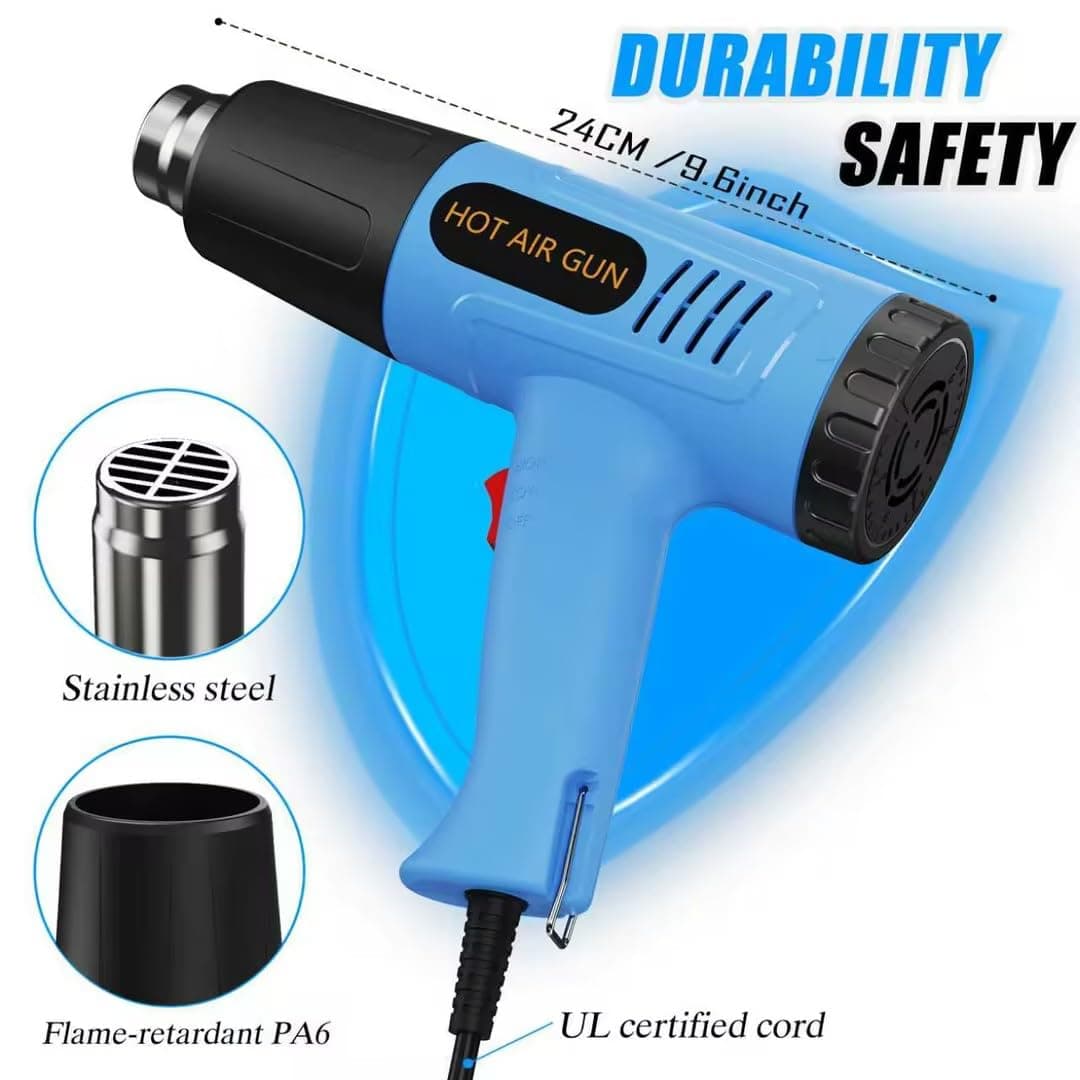 UROOLS Heat Gun 572&1112℉ Variable Temperature Control Fast Heating Heavy Duty Hot Air Kit With 4 Nozzles Overload Protection For Shrink Tubing, Shrink Wrap, Candle Making, Vinyl Wrap 5Ft Power Cord thumbnail 3