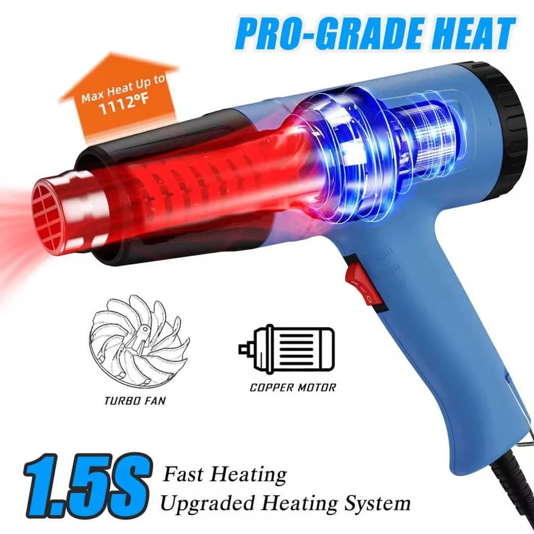 UROOLS Heat Gun 572&1112℉ Variable Temperature Control Fast Heating Heavy Duty Hot Air Kit With 4 Nozzles Overload Protection For Shrink Tubing, Shrink Wrap, Candle Making, Vinyl Wrap 5Ft Power Cord thumbnail 4