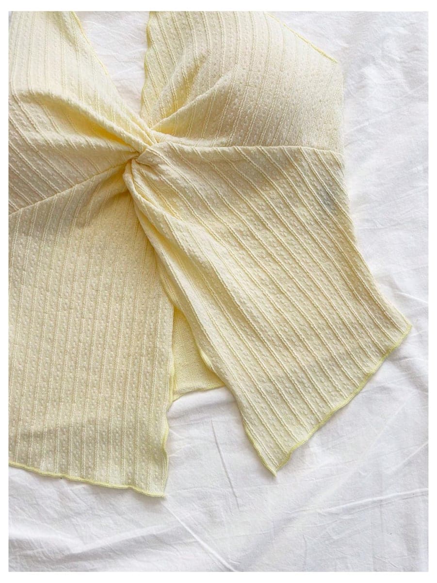 SHENHE Women's Twist Front Tie Halter Backless Summer Going Out Crop Top, Yellow, X-Small thumbnail 5