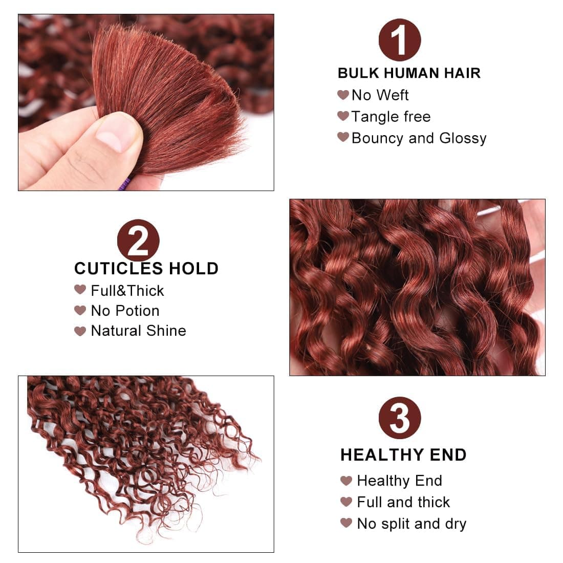 #33 Light Brown Human Hair Braiding Hair For Boho Braids 12 12 12 Inch Brown Deep Wave Bulk Human Hair Unprocessed Brazilian Virgin Hair 3 Bundle 50 Gram Per Bundle No Weft Extensions thumbnail 3