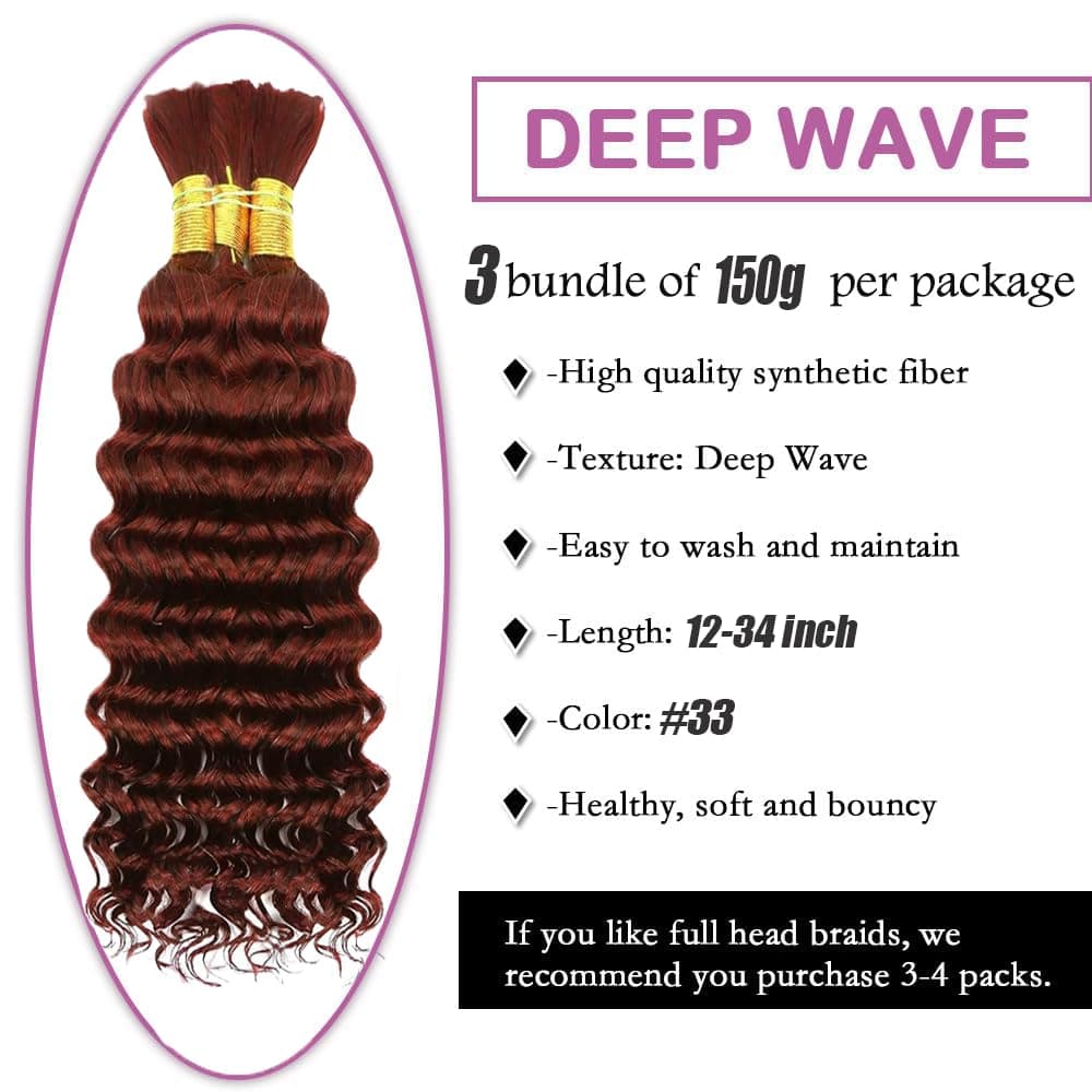 #33 Light Brown Human Hair Braiding Hair For Boho Braids 12 12 12 Inch Brown Deep Wave Bulk Human Hair Unprocessed Brazilian Virgin Hair 3 Bundle 50 Gram Per Bundle No Weft Extensions thumbnail 4