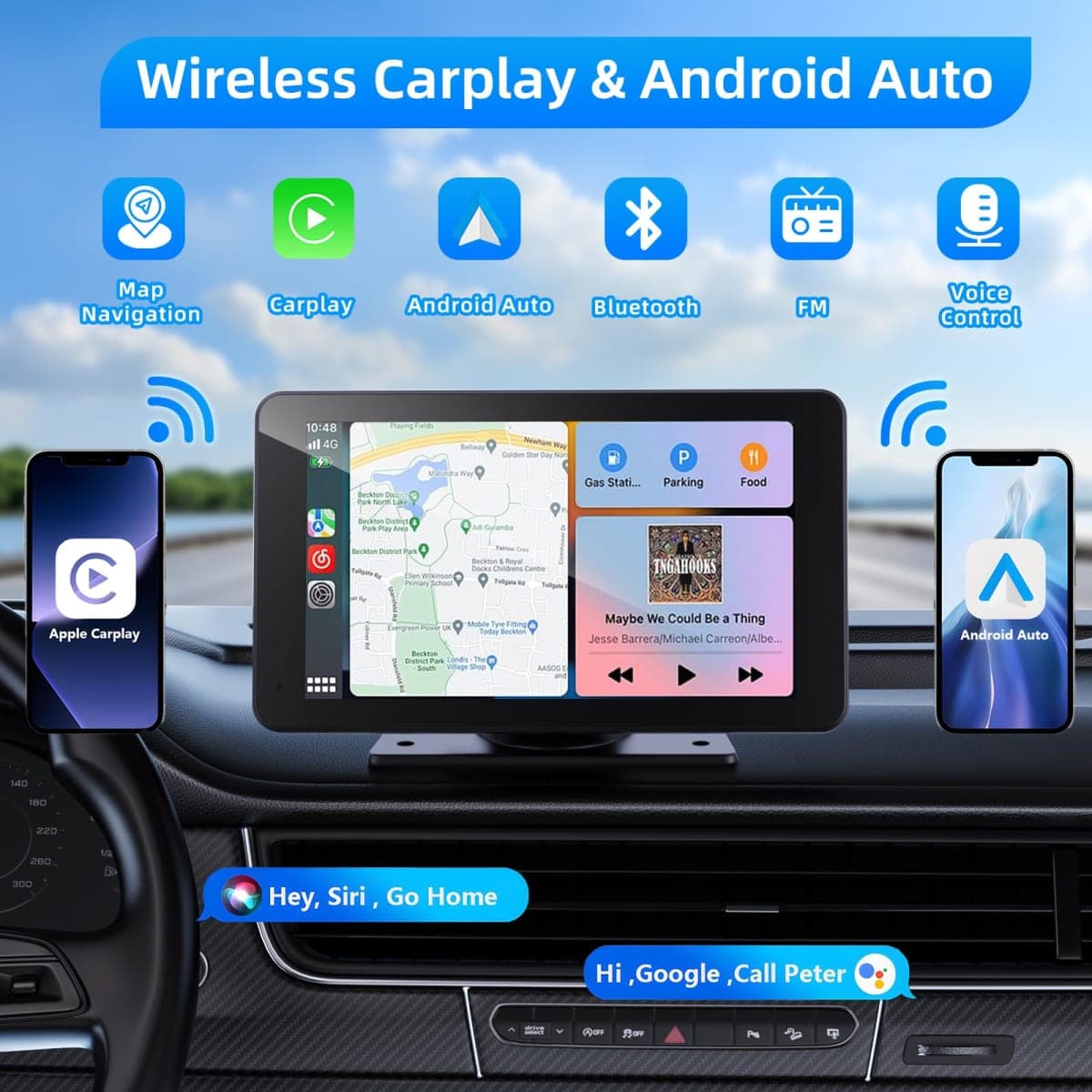 VUKARUAL Wireless Carplay and Android Auto Screen for Car, 7" HD Portable Touch Screen Car Stereo with Bluetooth, Backup Camera, Navigation, Mirror Link for All Vehicles thumbnail 2