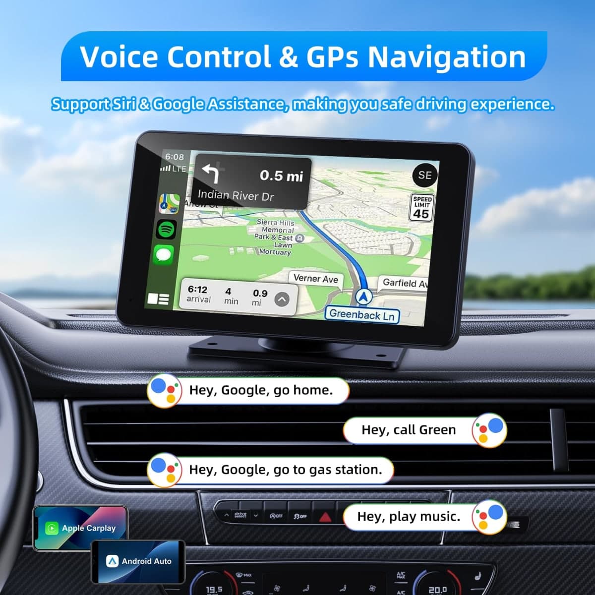 VUKARUAL Wireless Carplay and Android Auto Screen for Car, 7" HD Portable Touch Screen Car Stereo with Bluetooth, Backup Camera, Navigation, Mirror Link for All Vehicles thumbnail 4