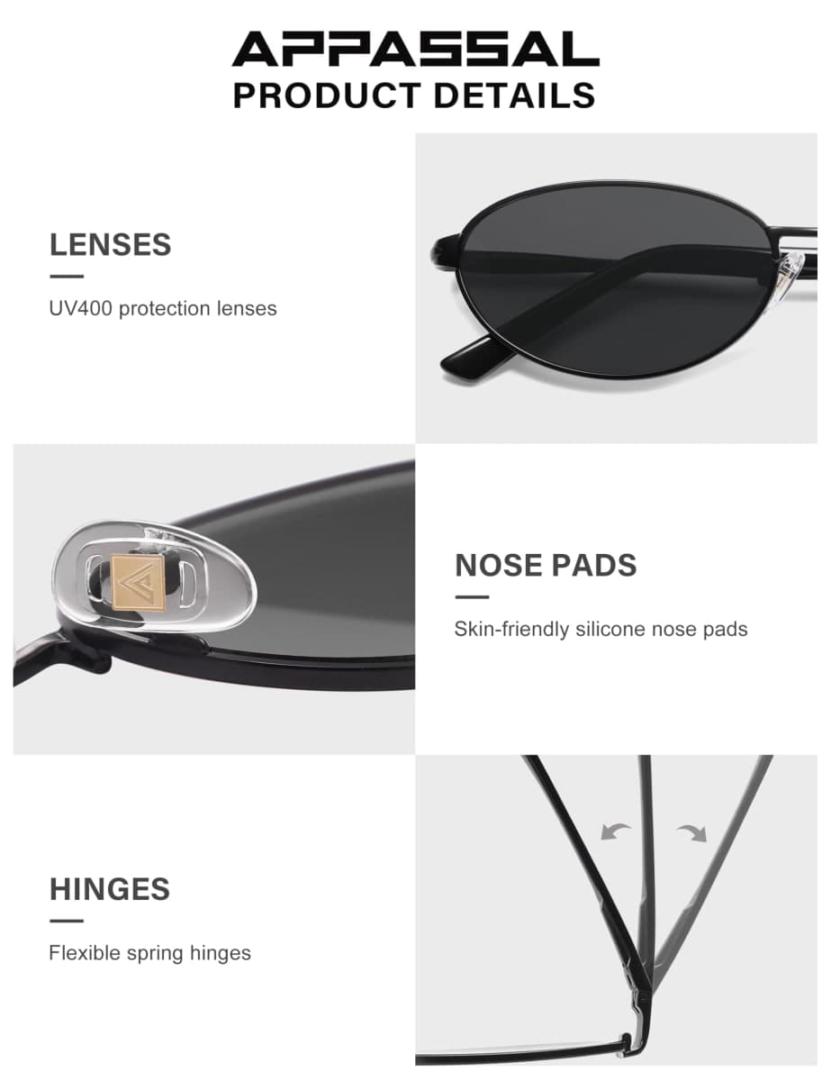 Appassal Retro Oval Sunglasses for Women Mens AP3696, C3 Black / Grey, Medium thumbnail 4