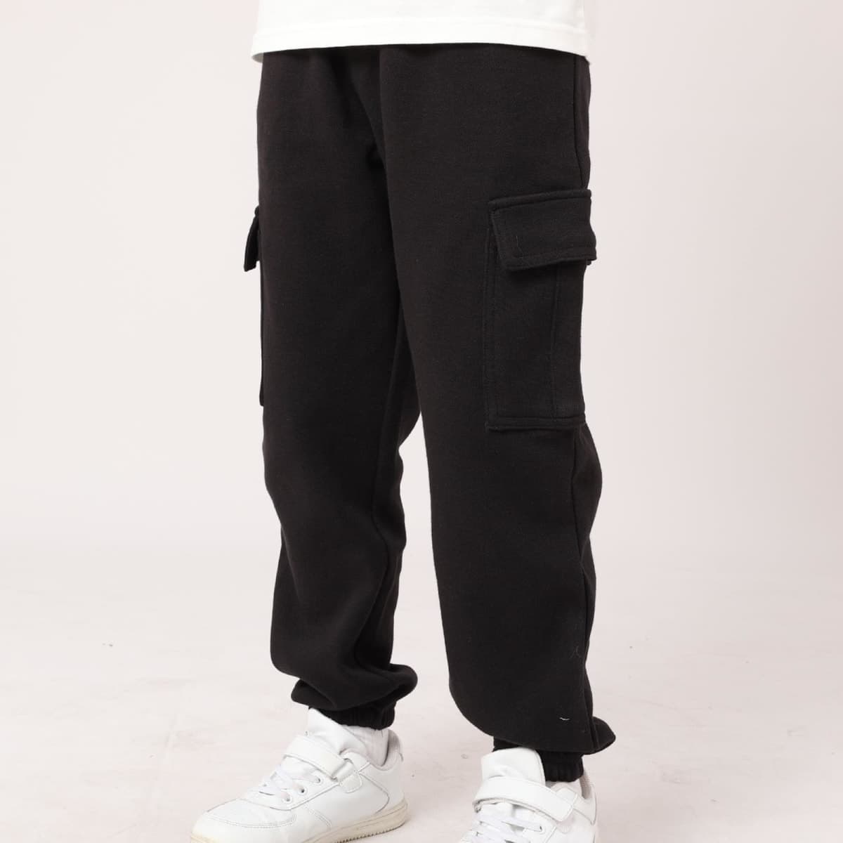 Girls Cargo Pants Unisex Kids Casual Joggers Elastic Waist Cargo Sweatpants for Boys & Girls, Black, 9-10 Years thumbnail 2