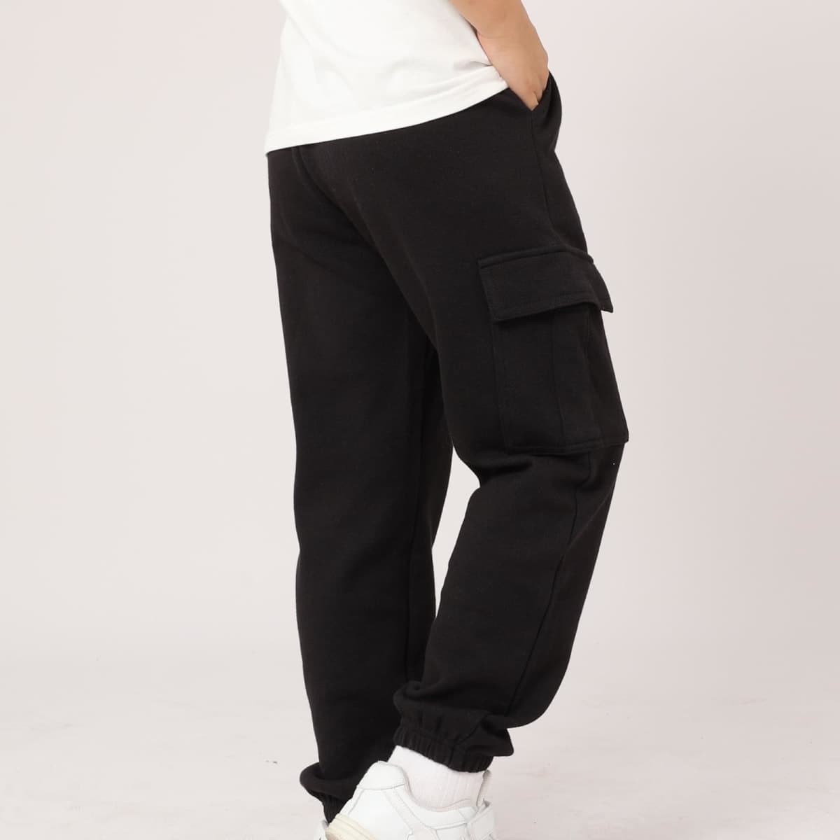 Girls Cargo Pants Unisex Kids Casual Joggers Elastic Waist Cargo Sweatpants for Boys & Girls, Black, 9-10 Years thumbnail 3