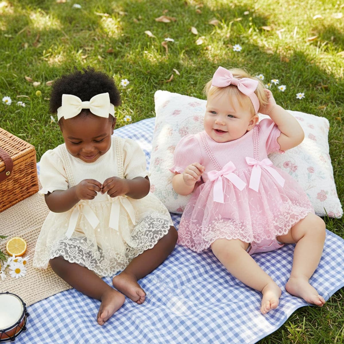 Douhoow Baby Girl Lace Dress Short Sleeve Baby Romper Dress Flowers Mesh Infant Girl Summer Clothes with Headband, Pink, 0-3 Months thumbnail 5