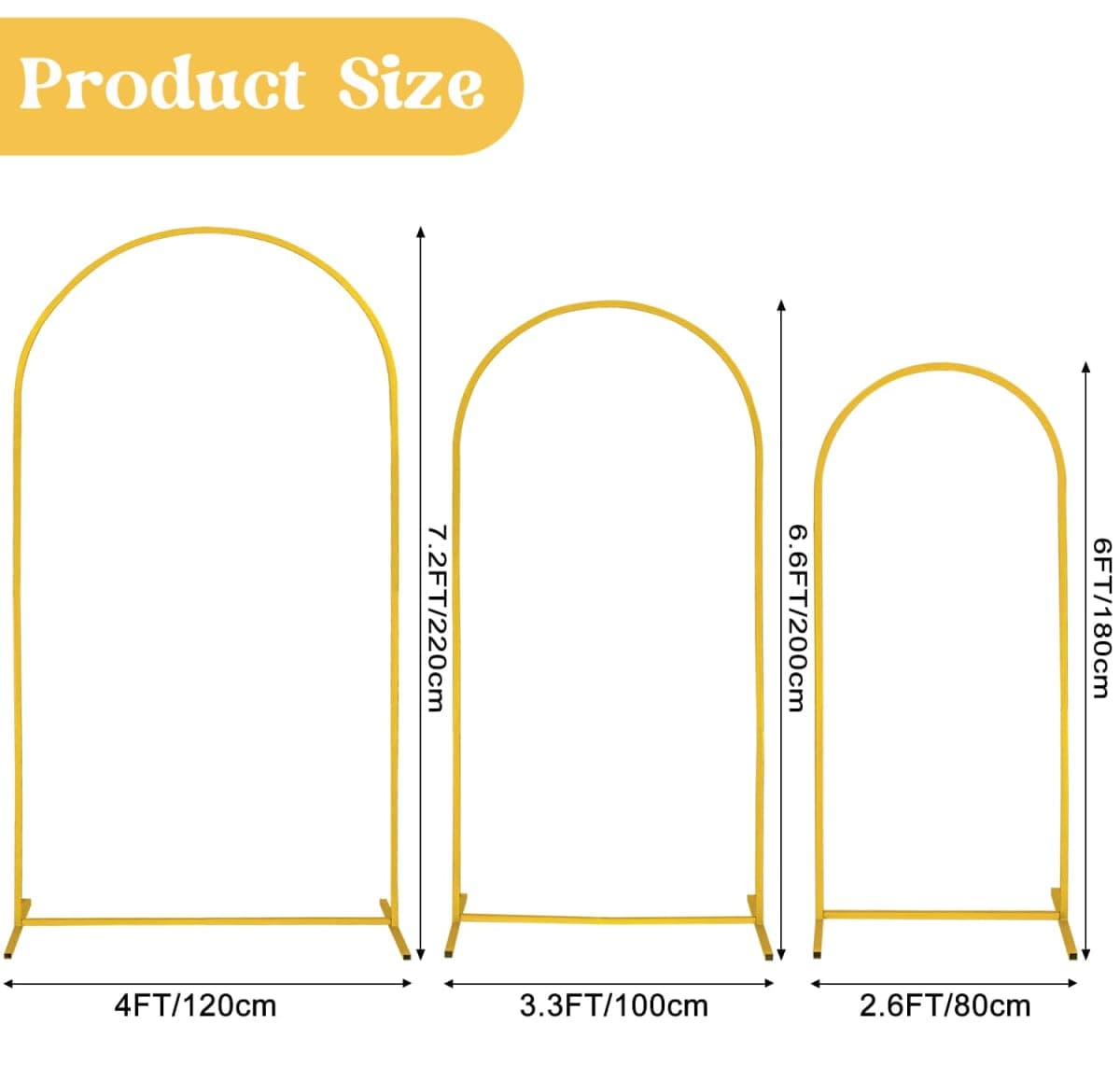 Fivenl Set of 3 Arch Backdrop Stand 7.2FT, 6.6FT, 6FT Gold Wedding Balloon Stand Stable Metal Door Frame for Ceremony Birthday Party Bridal Baby Shower Banquet Decoratio thumbnail 2
