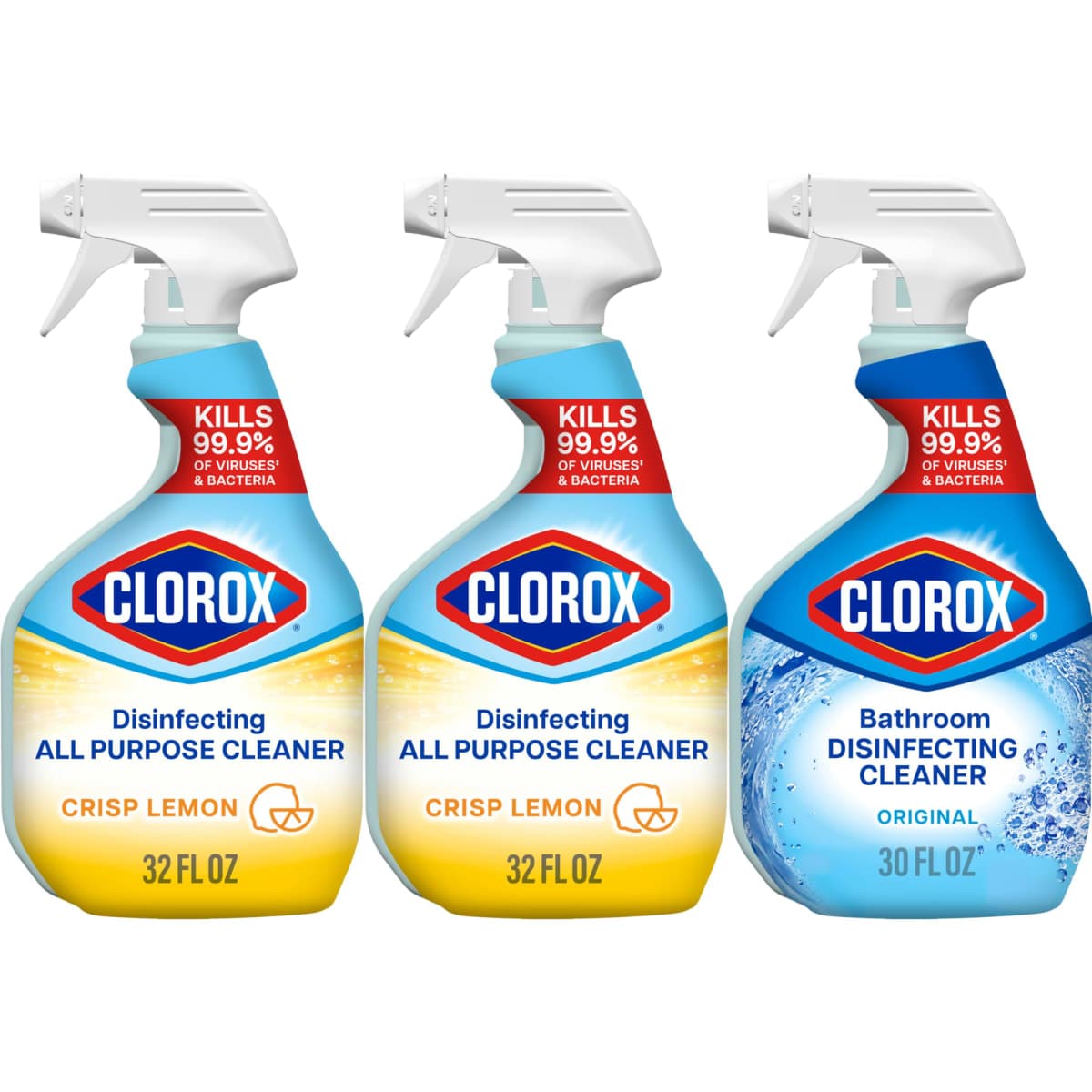 Clorox Disinfecting All-Purpose Cleaner, 32 fl. Oz., and Bathroom Cleaner, Bleach Free, Household Essentials, Cleans Dirt and Grime Off Most Surfaces and Countertops, 32 fl. oz.