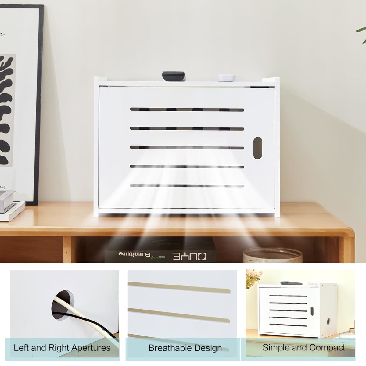 Tristcily WiFi Router Storage Cabinet, Router Cabinet-(White) thumbnail 2