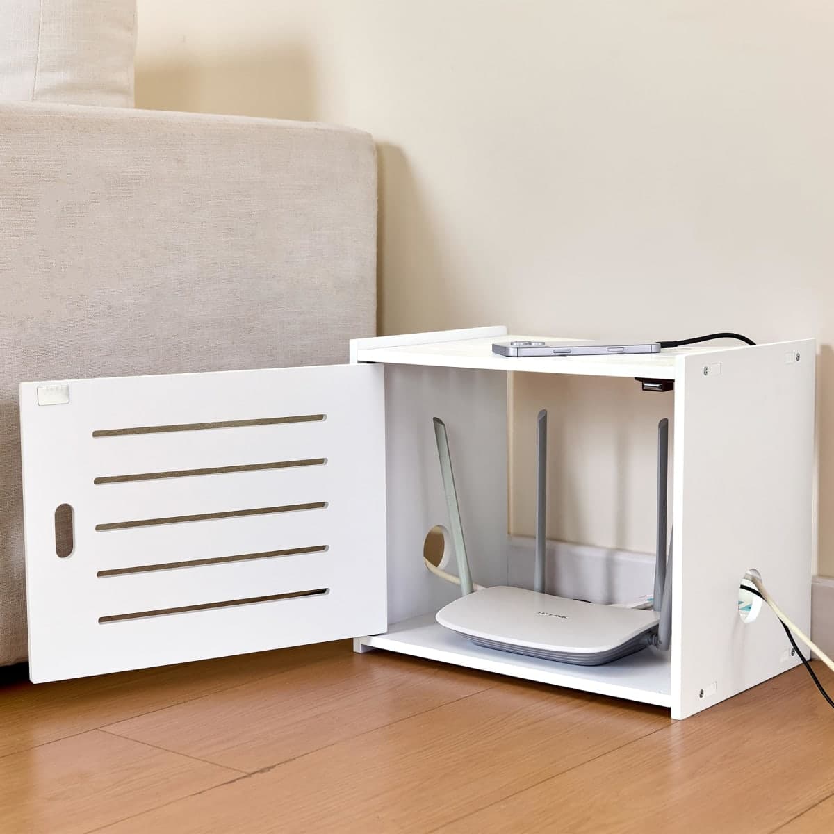Tristcily WiFi Router Storage Cabinet, Router Cabinet-(White) thumbnail 3