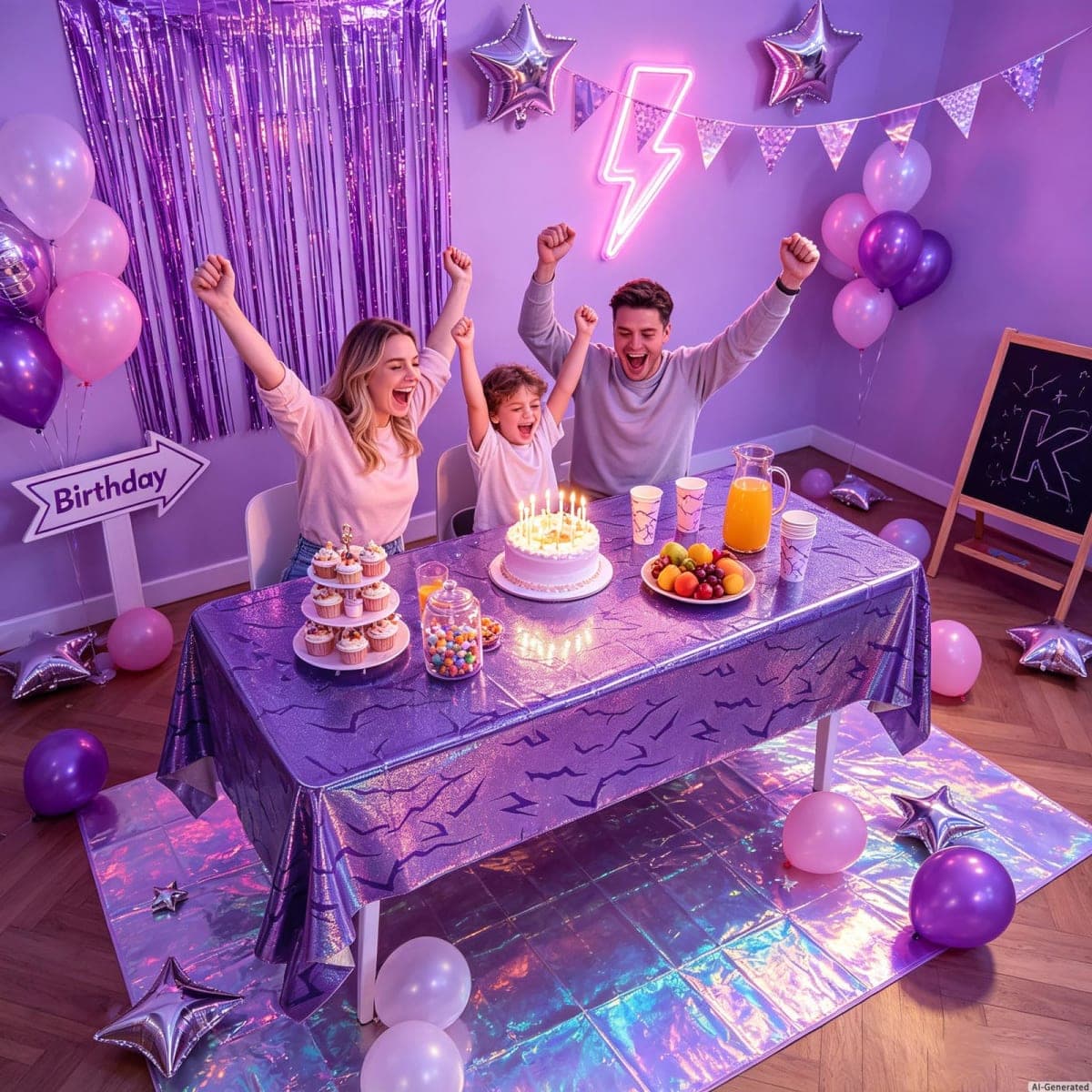 3PCS Demon Hunters Birthday Tablecloth Decorations, Purple Demon Energy Pattern Grad 9FT Tablecover Sparkling Holographic Laser Korean Idol Movie Decor for Kids’Party Birthday Graduation Bachelor thumbnail 3