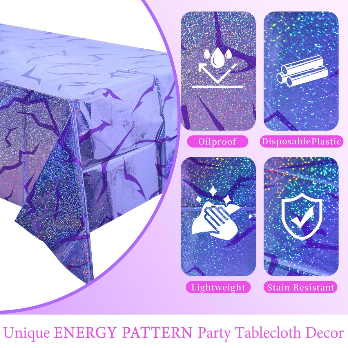 3PCS Demon Hunters Birthday Tablecloth Decorations, Purple Demon Energy Pattern Grad 9FT Tablecover Sparkling Holographic Laser Korean Idol Movie Decor for Kids’Party Birthday Graduation Bachelor thumbnail 4