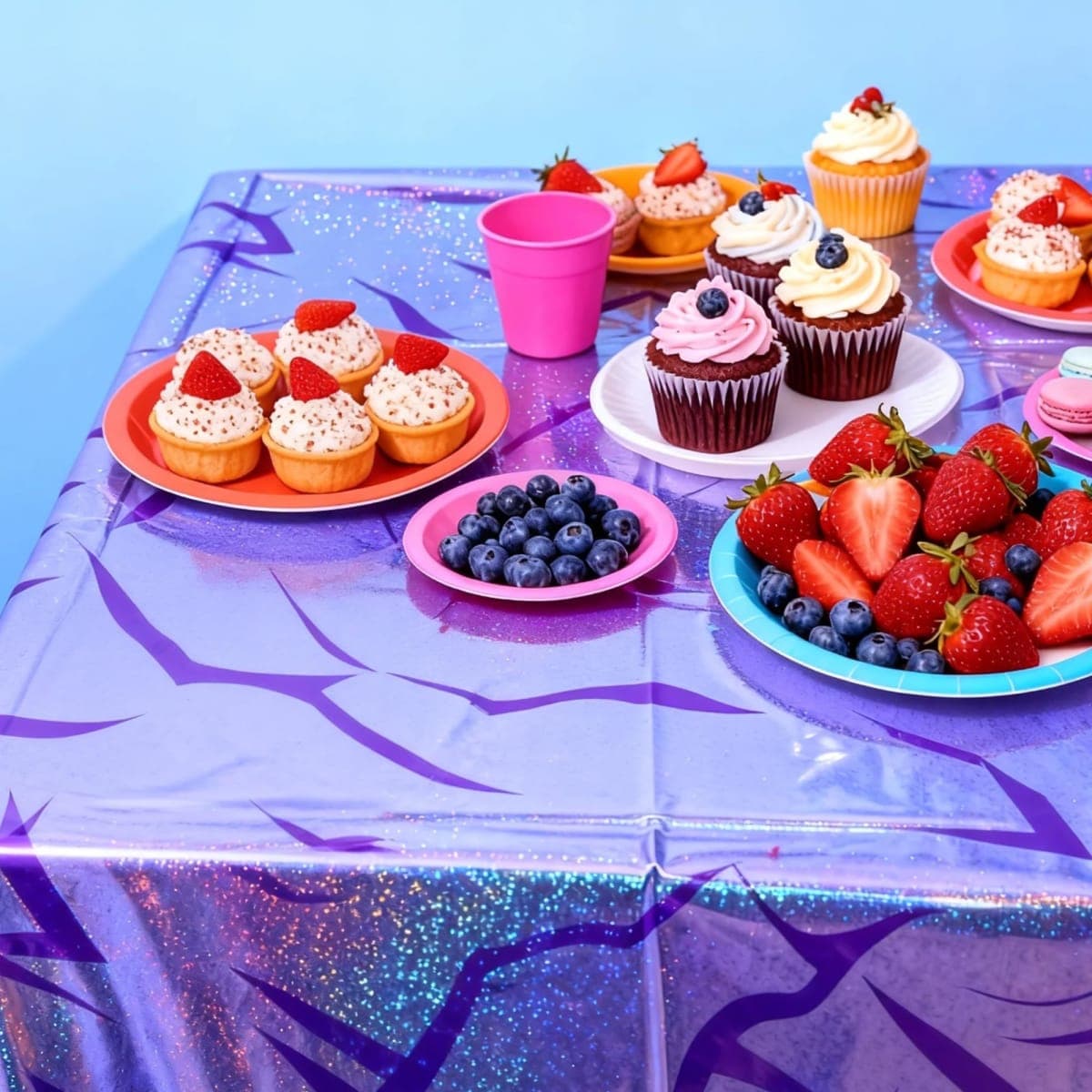 3PCS Demon Hunters Birthday Tablecloth Decorations, Purple Demon Energy Pattern Grad 9FT Tablecover Sparkling Holographic Laser Korean Idol Movie Decor for Kids’Party Birthday Graduation Bachelor thumbnail 5