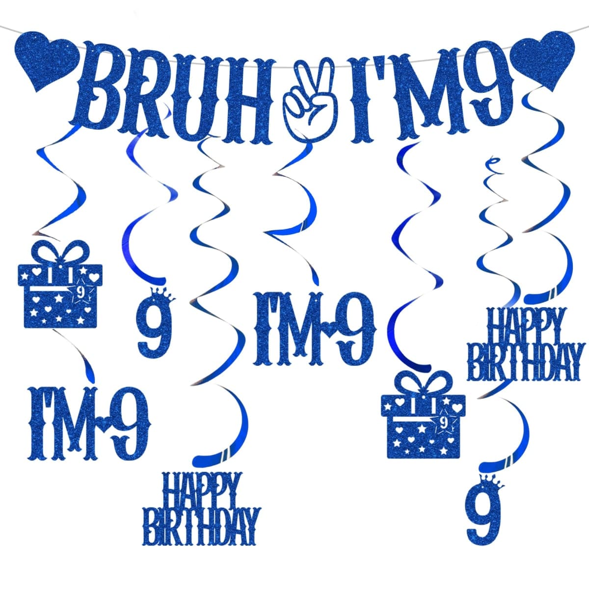 Birthday Decorations for Boys and Girls Blue (blue 9th banner) — image 1
