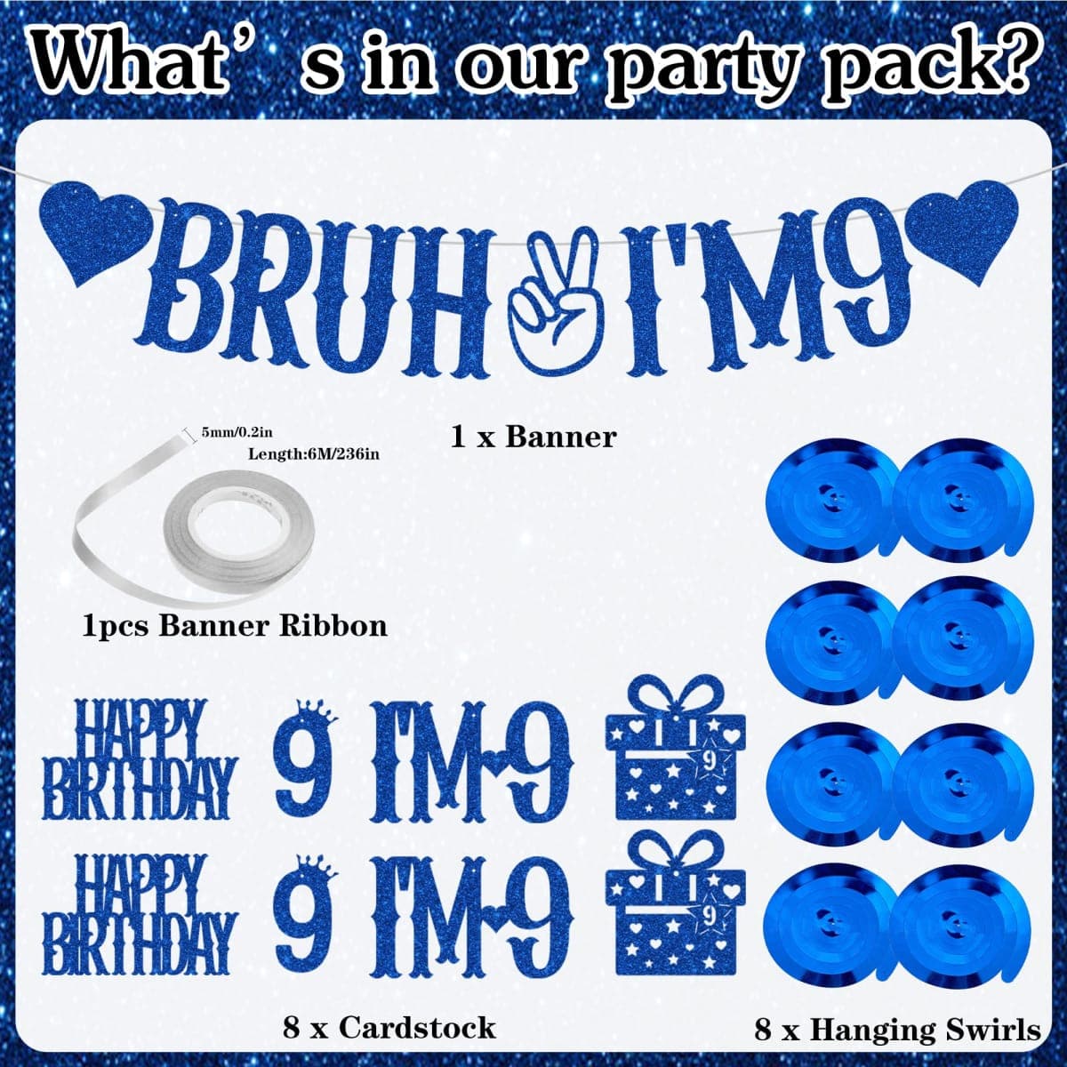 Birthday Decorations for Boys and Girls Blue (blue 9th banner) thumbnail 2