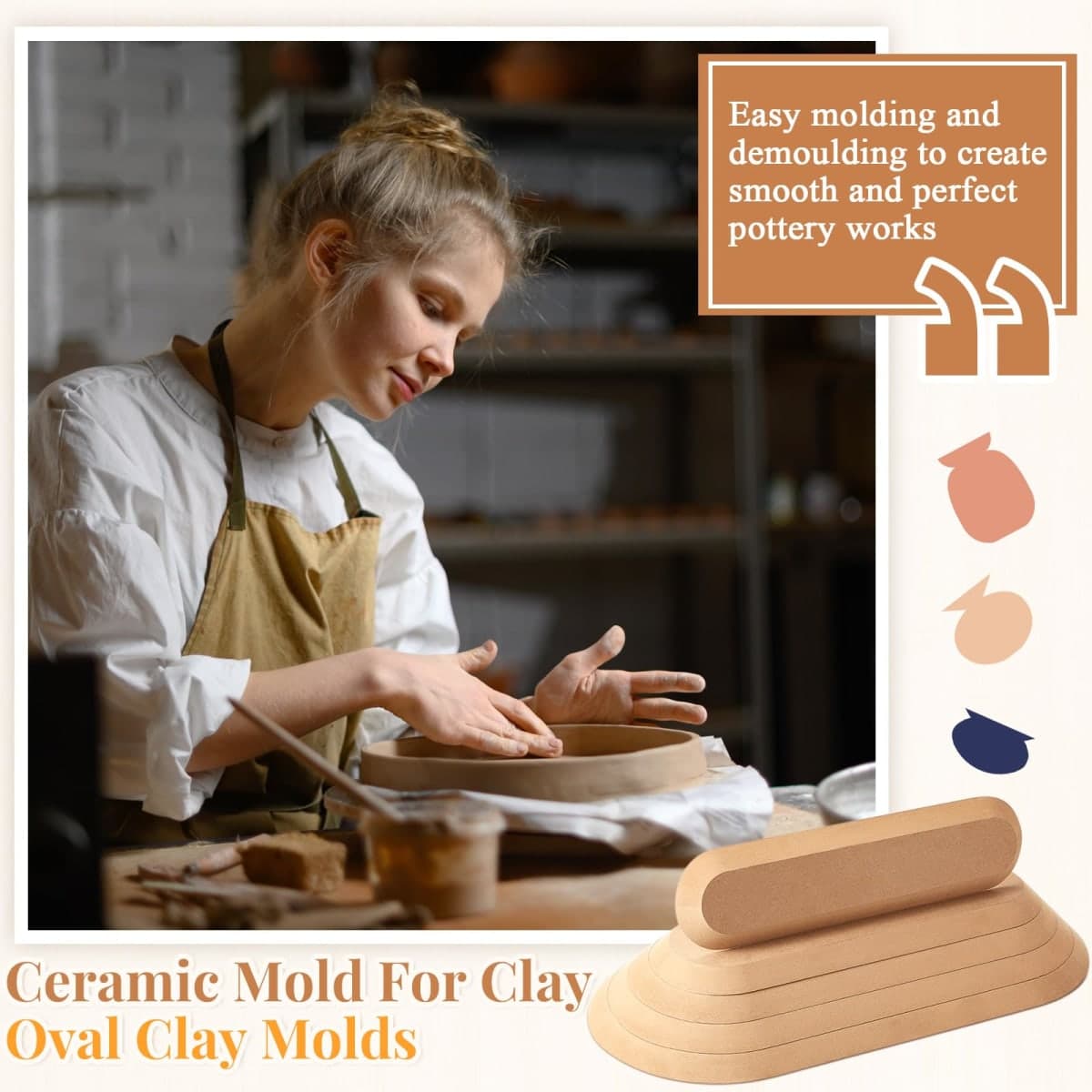 Sunnychicc 5 Pcs Ceramic Mold for Clay Wooden Pottery Molds Clay Molds for Pottery Ceramic Plate Pottery Molds for Clay Slump Molds Pottery Tools for Handbuilding Craft(Oval,11.61-16.34") thumbnail 5