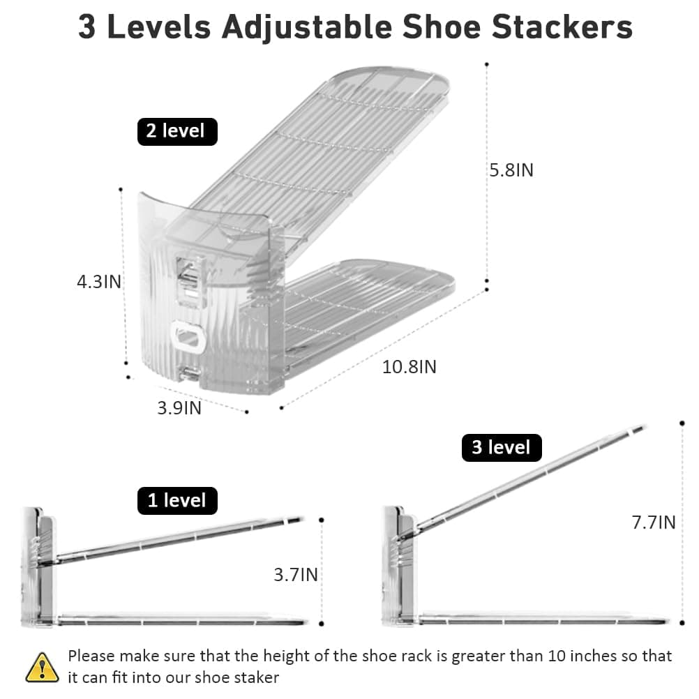 20 Pack Clear Shoe Slots Organizer - Adjustable Height 3.7''to 7.7'' Shoe stackers for a pair of shoes ,Shoe rack storage shoe space saver 50%,Easy to assemble shoe hold shoe organizer for cloest thumbnail 3