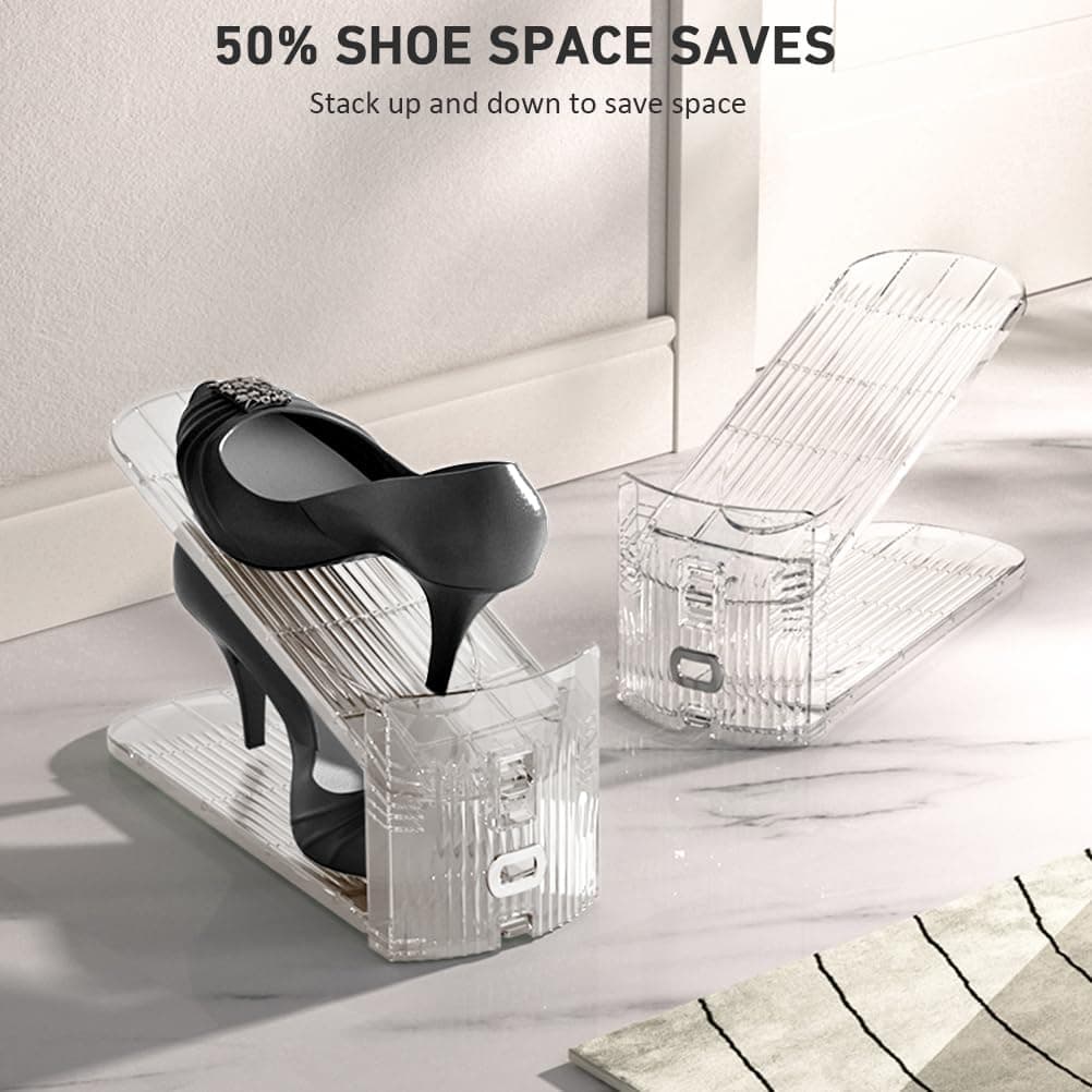 20 Pack Clear Shoe Slots Organizer - Adjustable Height 3.7''to 7.7'' Shoe stackers for a pair of shoes ,Shoe rack storage shoe space saver 50%,Easy to assemble shoe hold shoe organizer for cloest thumbnail 4