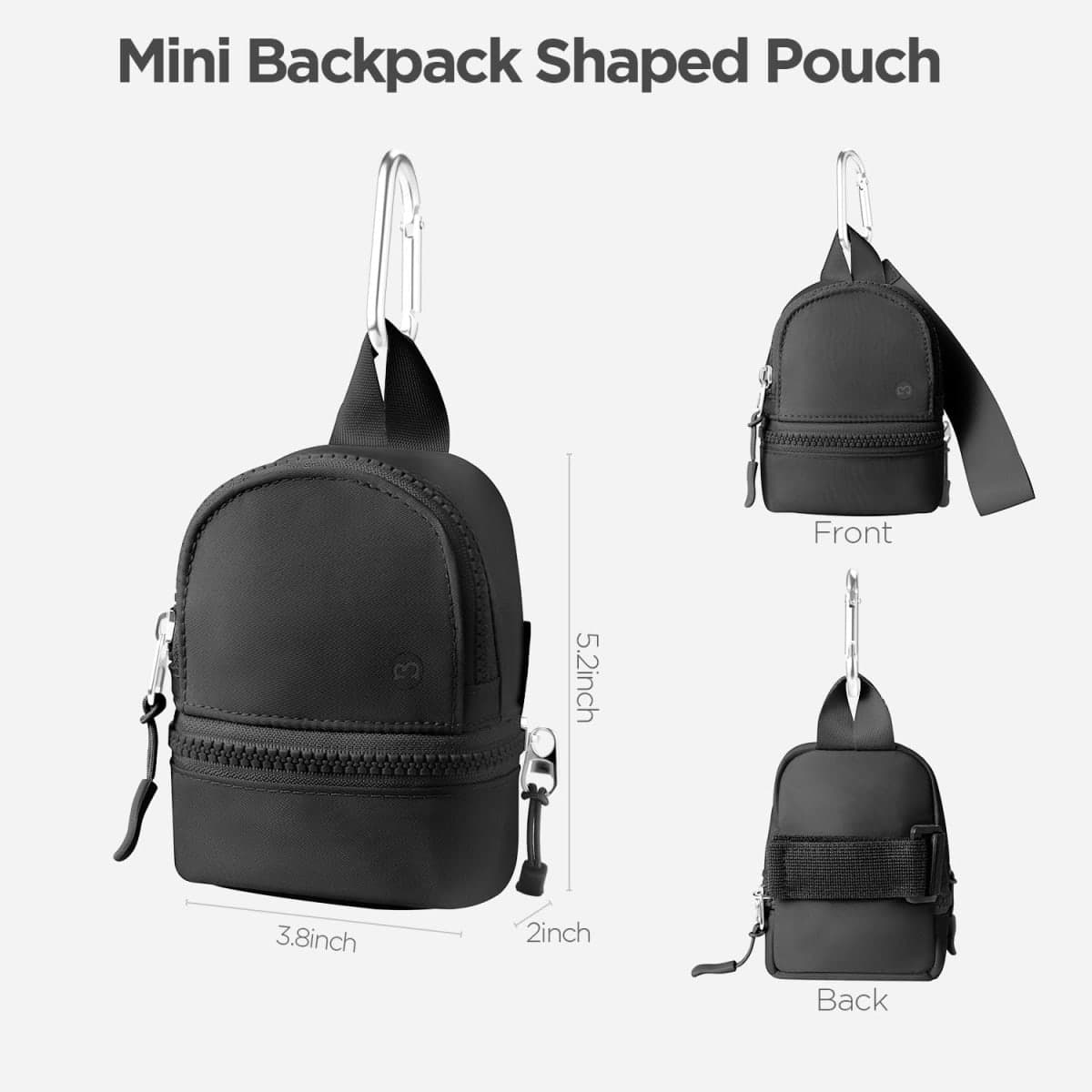 Babysun Mini Backpack Keychain Wristlet Pouch Small Change Coin Purse Cute Zipper Wallet With 3 RFID Card Slots For Women/Men Airpods Cosmetics, Black, Compact thumbnail 2