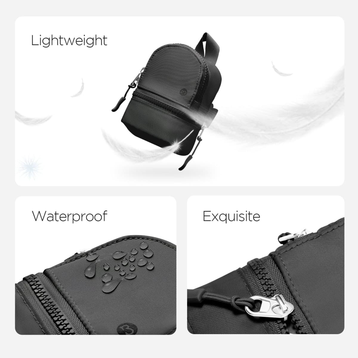Babysun Mini Backpack Keychain Wristlet Pouch Small Change Coin Purse Cute Zipper Wallet With 3 RFID Card Slots For Women/Men Airpods Cosmetics, Black, Compact thumbnail 5