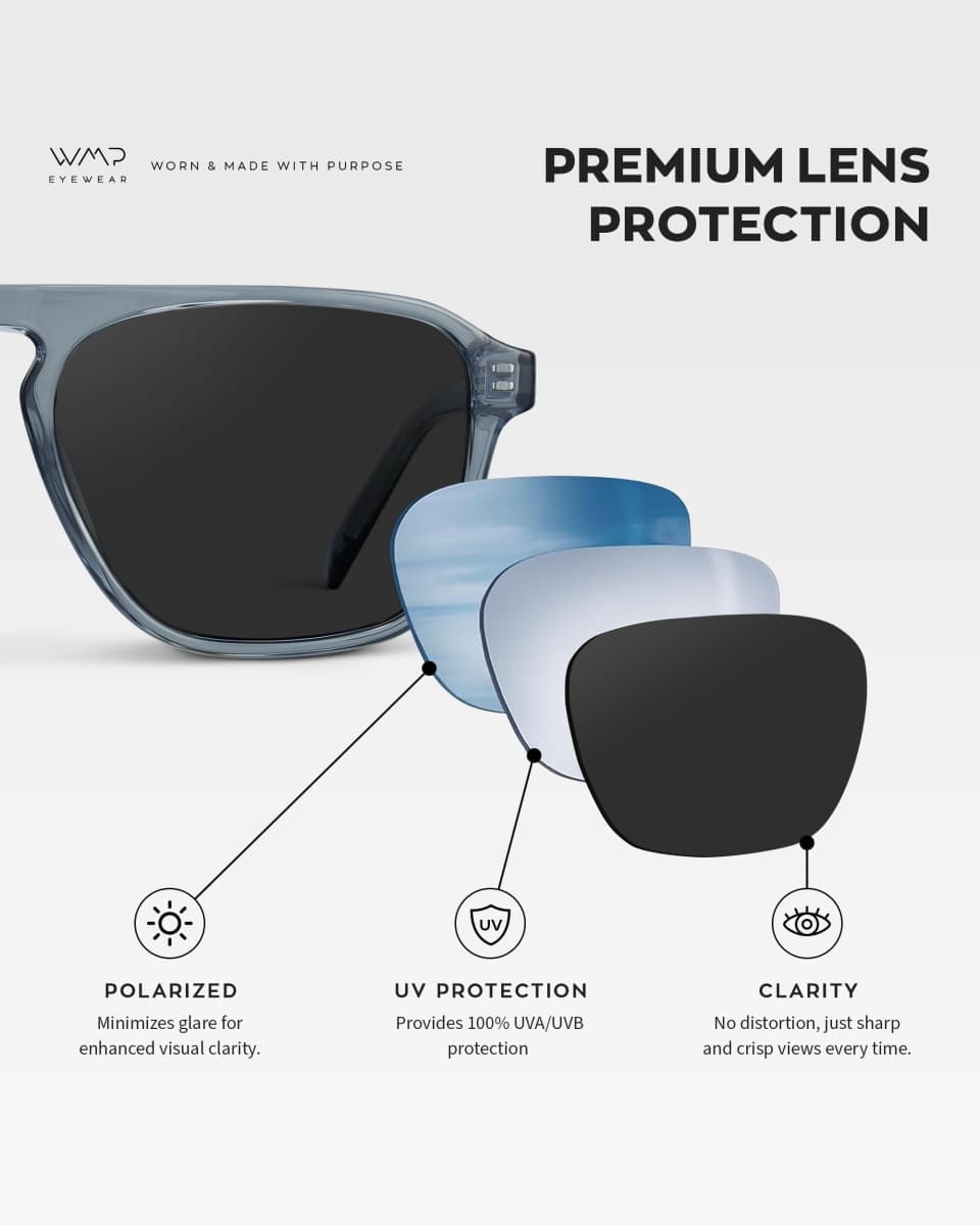 WearMe Pro Polarized Modern Aviator One-Bridge Square Mens Sunglasses, Denim Blue / Black Lens, One Size thumbnail 5