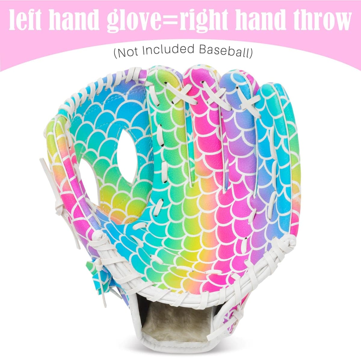 Kids Baseball Glove, Softball Gloves, Kids Girls Toddlers Baseball Softball Mitt, 9''-10.5'' T-Ball Glove for Training and Beginner Play, Left Hand Glove, Right Hand Throw (Rainbow Mermaid, 10.5in) thumbnail 3