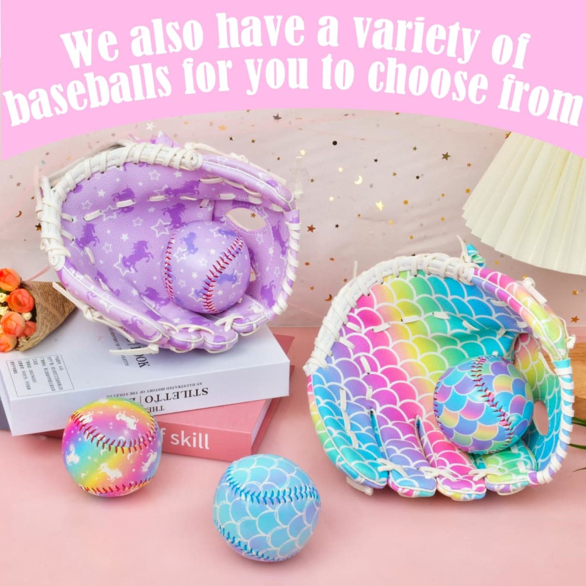 Kids Baseball Glove, Softball Gloves, Kids Girls Toddlers Baseball Softball Mitt, 9''-10.5'' T-Ball Glove for Training and Beginner Play, Left Hand Glove, Right Hand Throw (Rainbow Mermaid, 10.5in) thumbnail 5