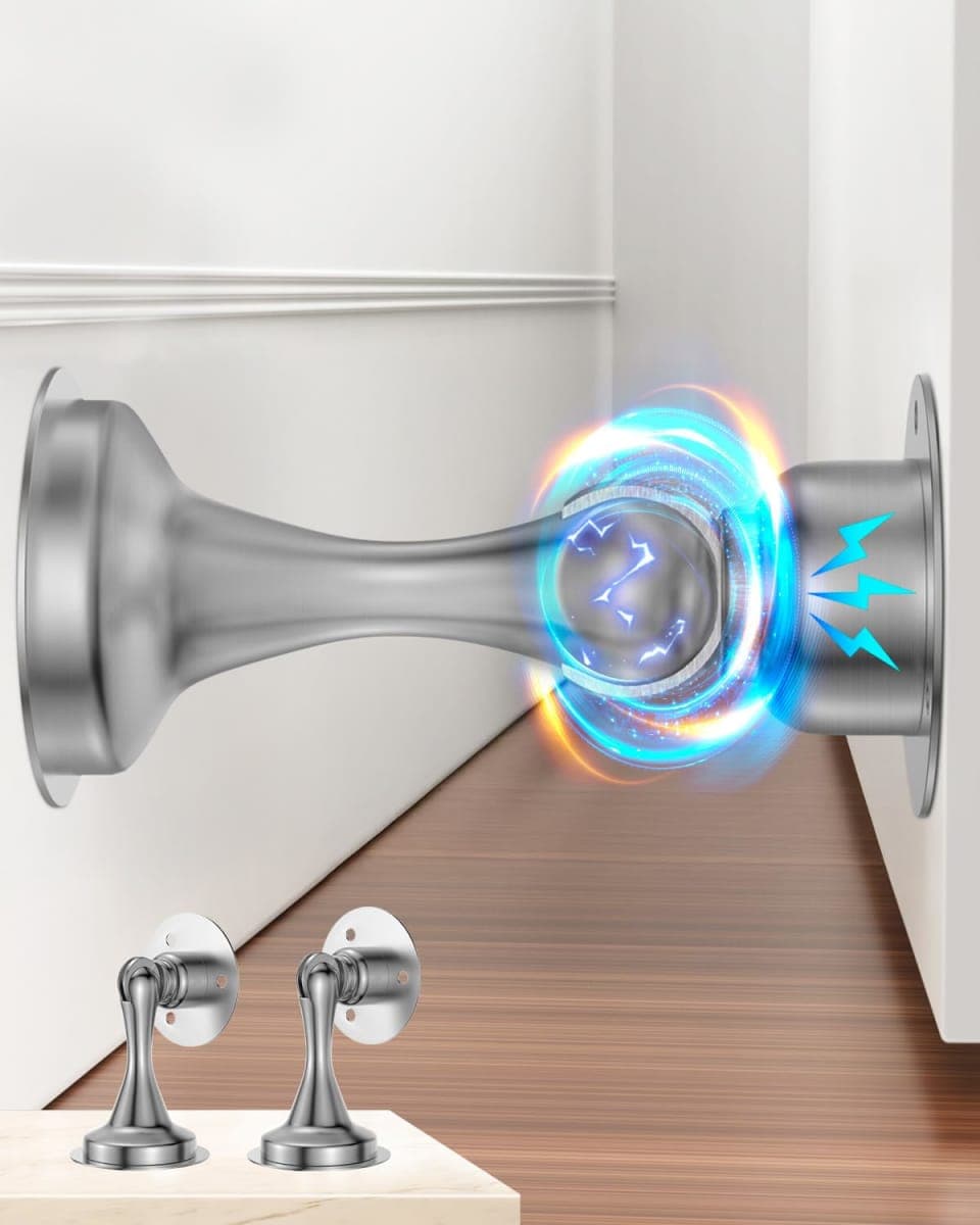 Door Stopper Magnetic Door Stop, 2 Pack Strong Magnetic Door Catch for Hold Door Open, Stainless Steel Heavy Duty Door Holder, Wall Floor Mounting, No Drill Adhesive & Screws (Silver) — image 1