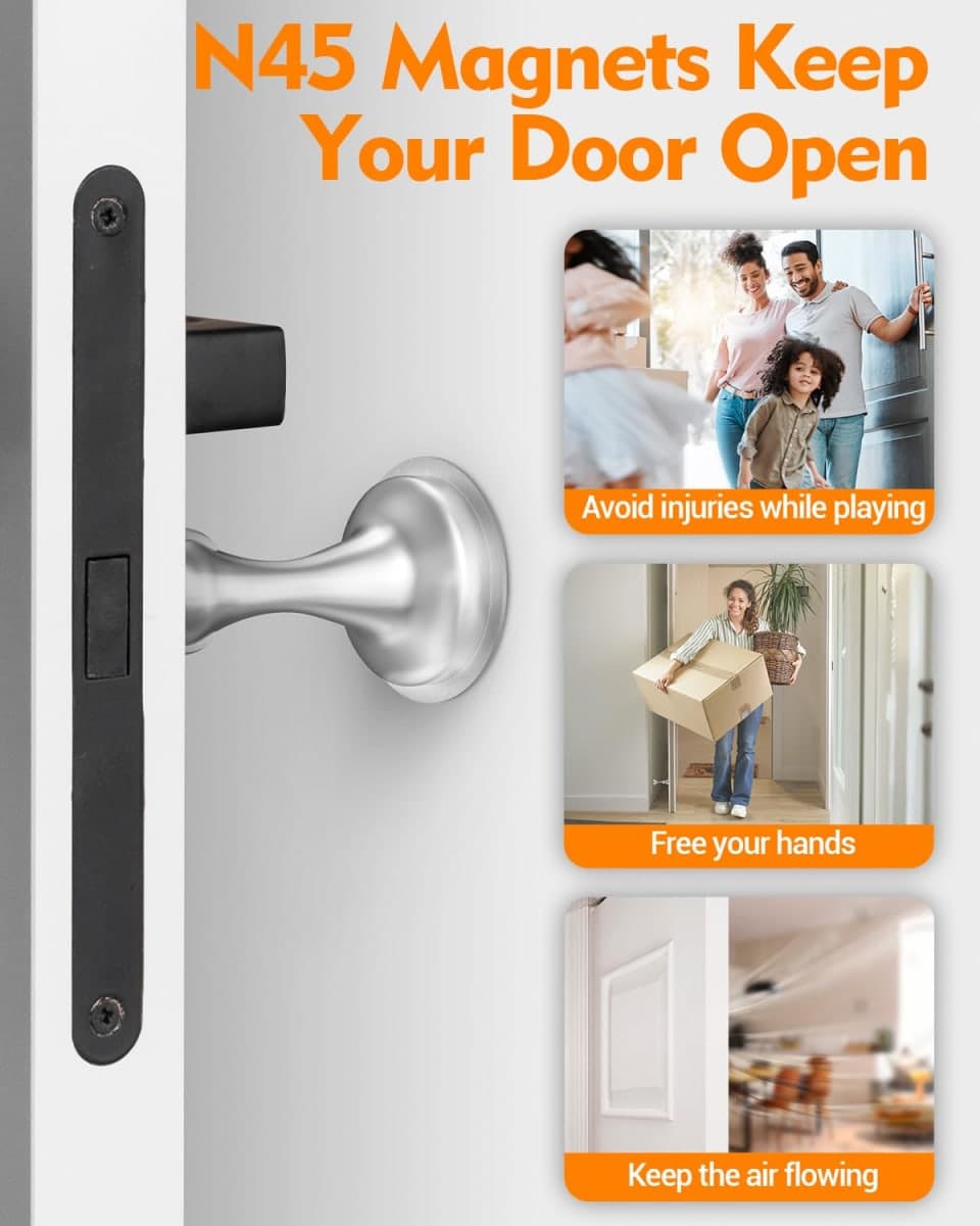 Door Stopper Magnetic Door Stop, 2 Pack Strong Magnetic Door Catch for Hold Door Open, Stainless Steel Heavy Duty Door Holder, Wall Floor Mounting, No Drill Adhesive & Screws (Silver) thumbnail 2