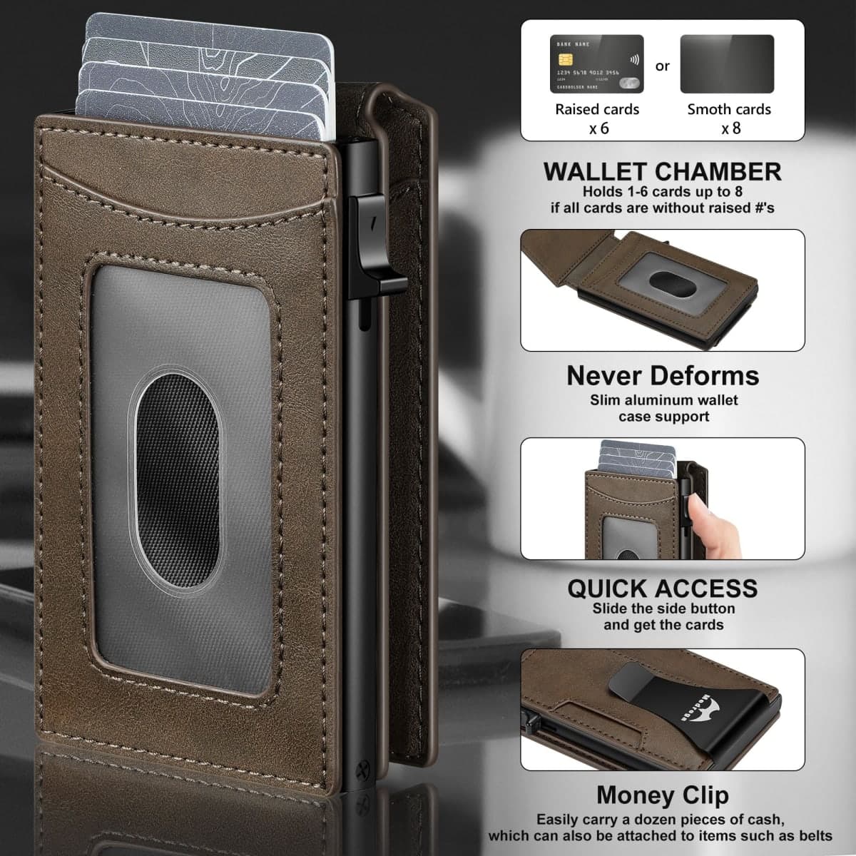 Card Wallet for Men Slim Minimalist: Smart Pop Up Wallets with Money Clip - RFID Front Pocket Credit Card Holder - Gift for Men Husband, Carbon Black S5, Smart Wallet, Minimalist thumbnail 3