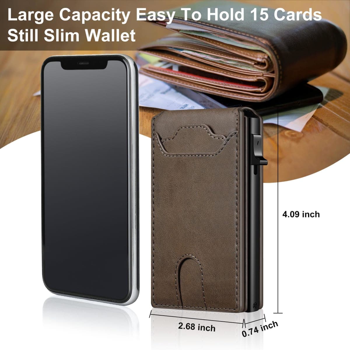 Card Wallet for Men Slim Minimalist: Smart Pop Up Wallets with Money Clip - RFID Front Pocket Credit Card Holder - Gift for Men Husband, Carbon Black S5, Smart Wallet, Minimalist thumbnail 5