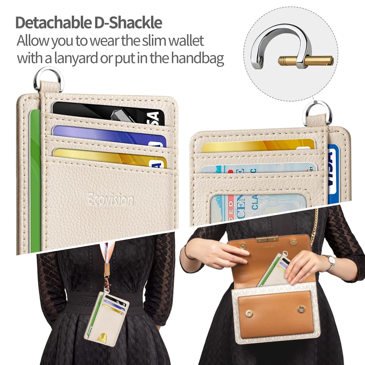 EcoVision Slim Minimalist Front Pocket Wallet, RFID Blocking Credit Card Holder Wallet with Detachable D-Shackle for Men Women thumbnail 3