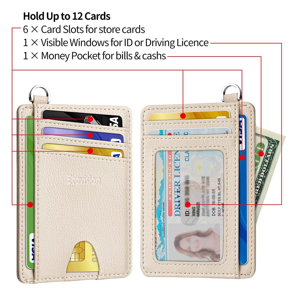 EcoVision Slim Minimalist Front Pocket Wallet, RFID Blocking Credit Card Holder Wallet with Detachable D-Shackle for Men Women thumbnail 5