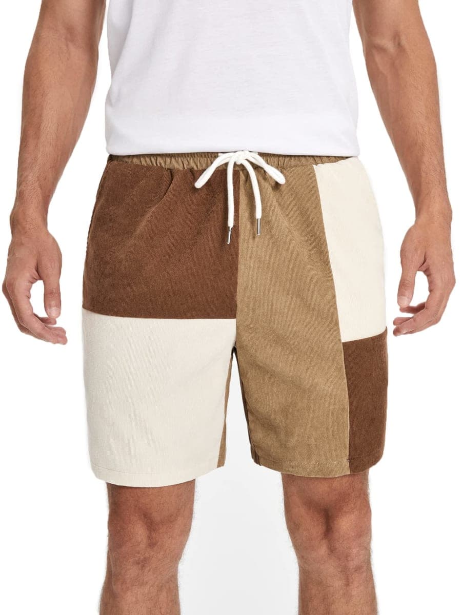 WDIRARA Men's Colorblock Drawstring Waist Summer Shorts Corduroy Casual Short with Pockets, Multi Color, Medium thumbnail 2