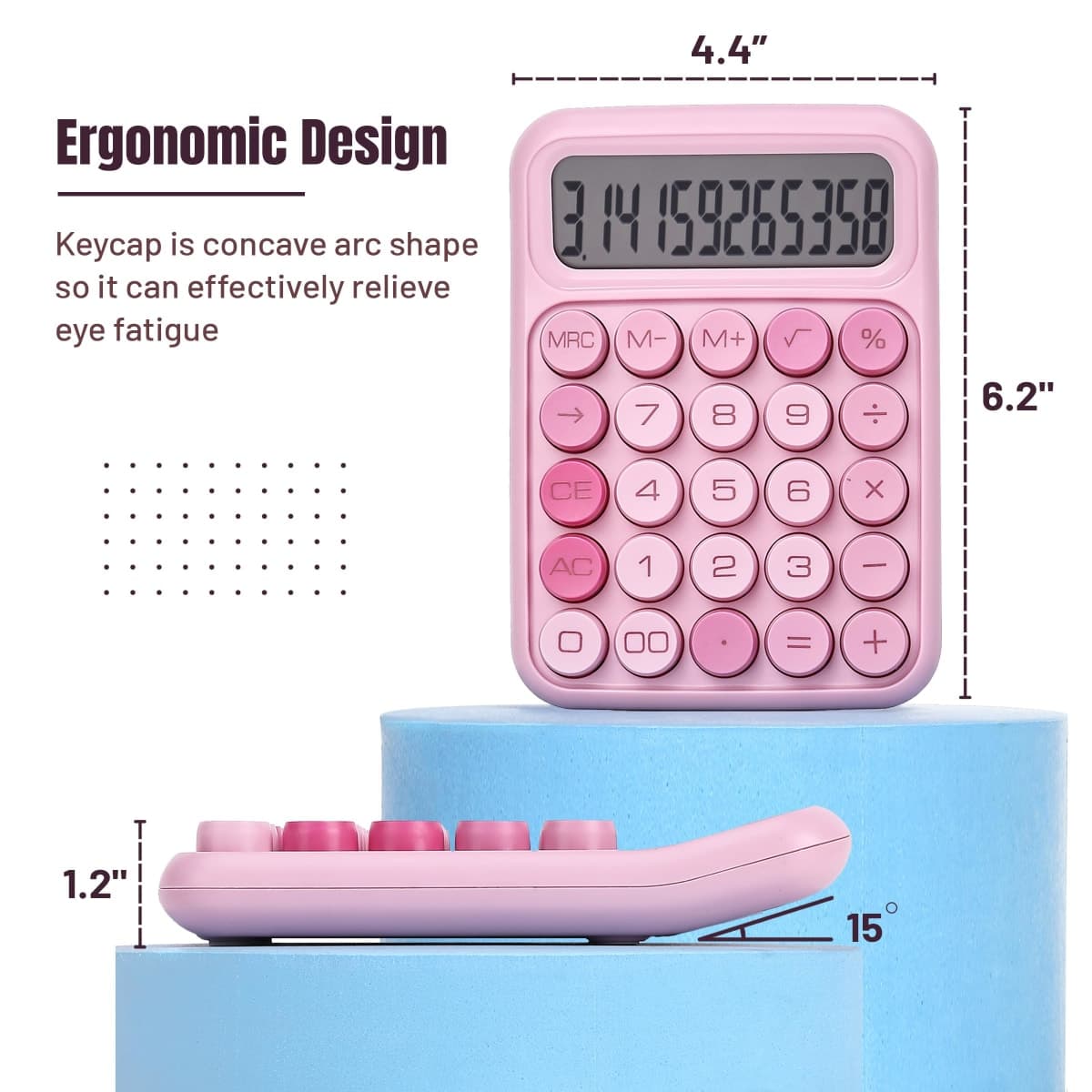 Mr. Pen Mechanical Switch Calculator, 10 Digits, Large LCD Display, Pink, Big Buttons, Desktop, Cute, Aesthetic thumbnail 2