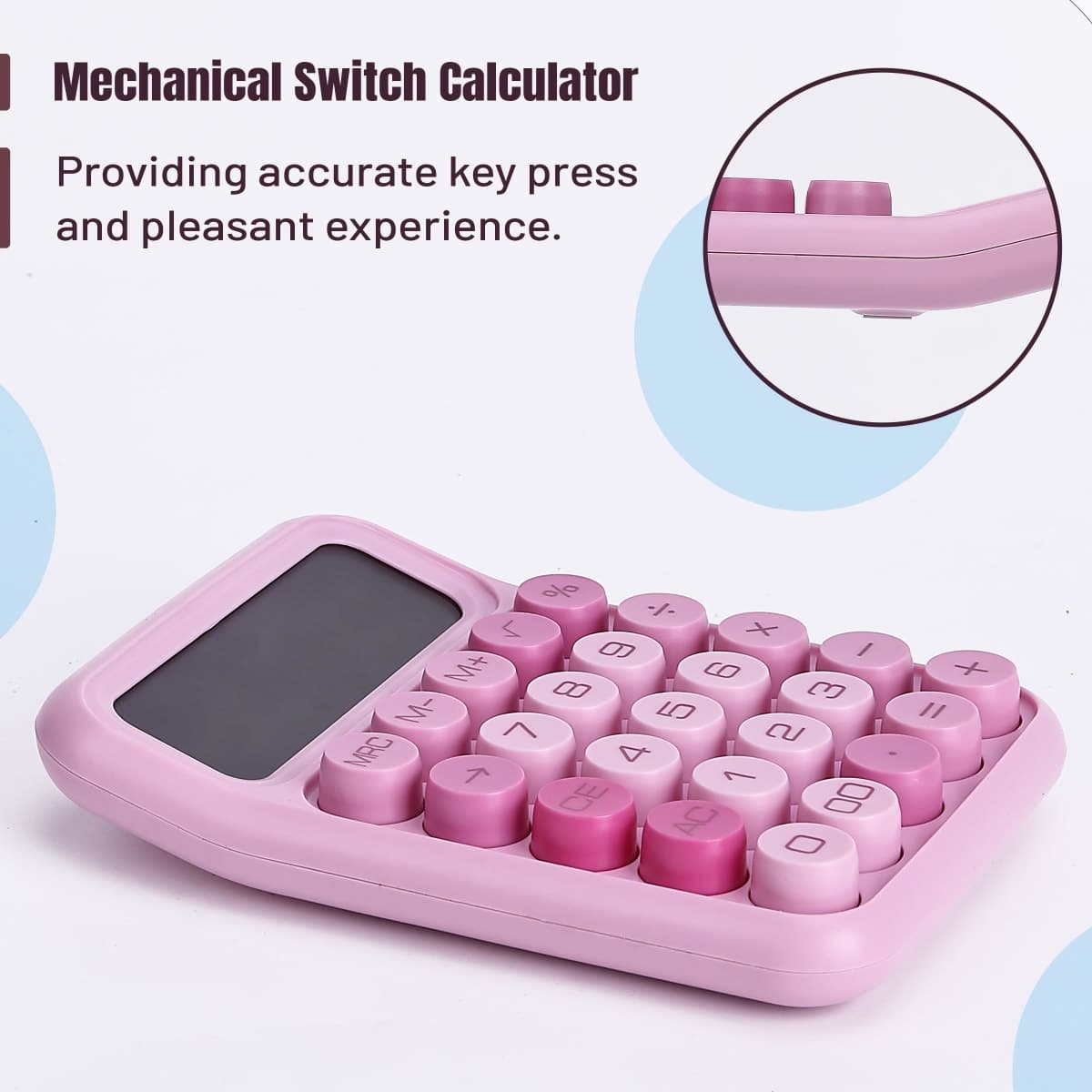 Mr. Pen Mechanical Switch Calculator, 10 Digits, Large LCD Display, Pink, Big Buttons, Desktop, Cute, Aesthetic thumbnail 3