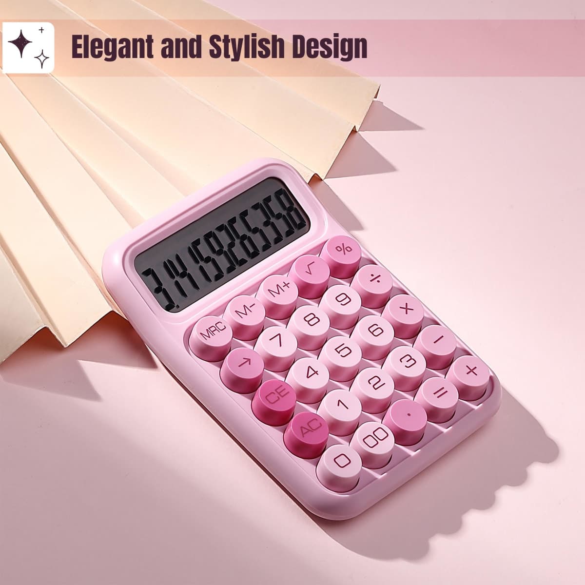 Mr. Pen Mechanical Switch Calculator, 10 Digits, Large LCD Display, Pink, Big Buttons, Desktop, Cute, Aesthetic thumbnail 4