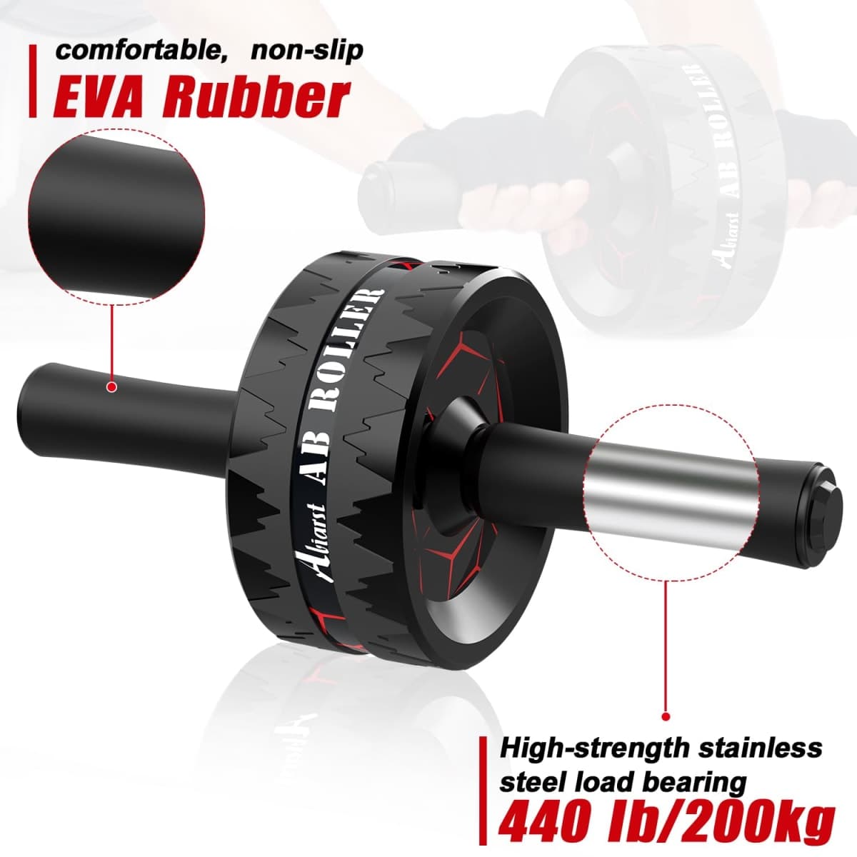 Abiarst Ab Roller Wheel, Abs Workout Equipment for Abdominal & Core Strength Training, Home Gym Exercise Wheels for Men Women, with Knee Pad Accessories thumbnail 3