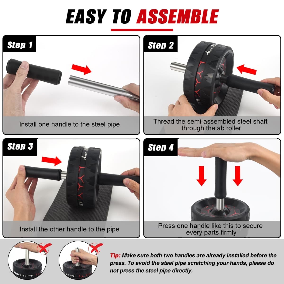 Abiarst Ab Roller Wheel, Abs Workout Equipment for Abdominal & Core Strength Training, Home Gym Exercise Wheels for Men Women, with Knee Pad Accessories thumbnail 5