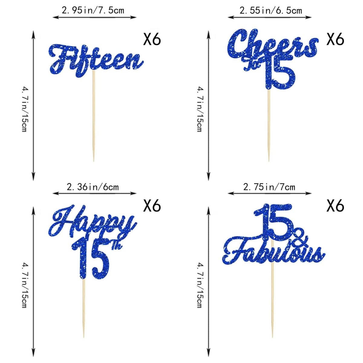 24Pcs 15th Birthday Cupcake Toppers - Blue Glitter Sweet 15 Cheers to 15 Years Old Cupcake Picks 15 Fabulous for 15th Birthday Anniversary Party Decorations Supplies thumbnail 5