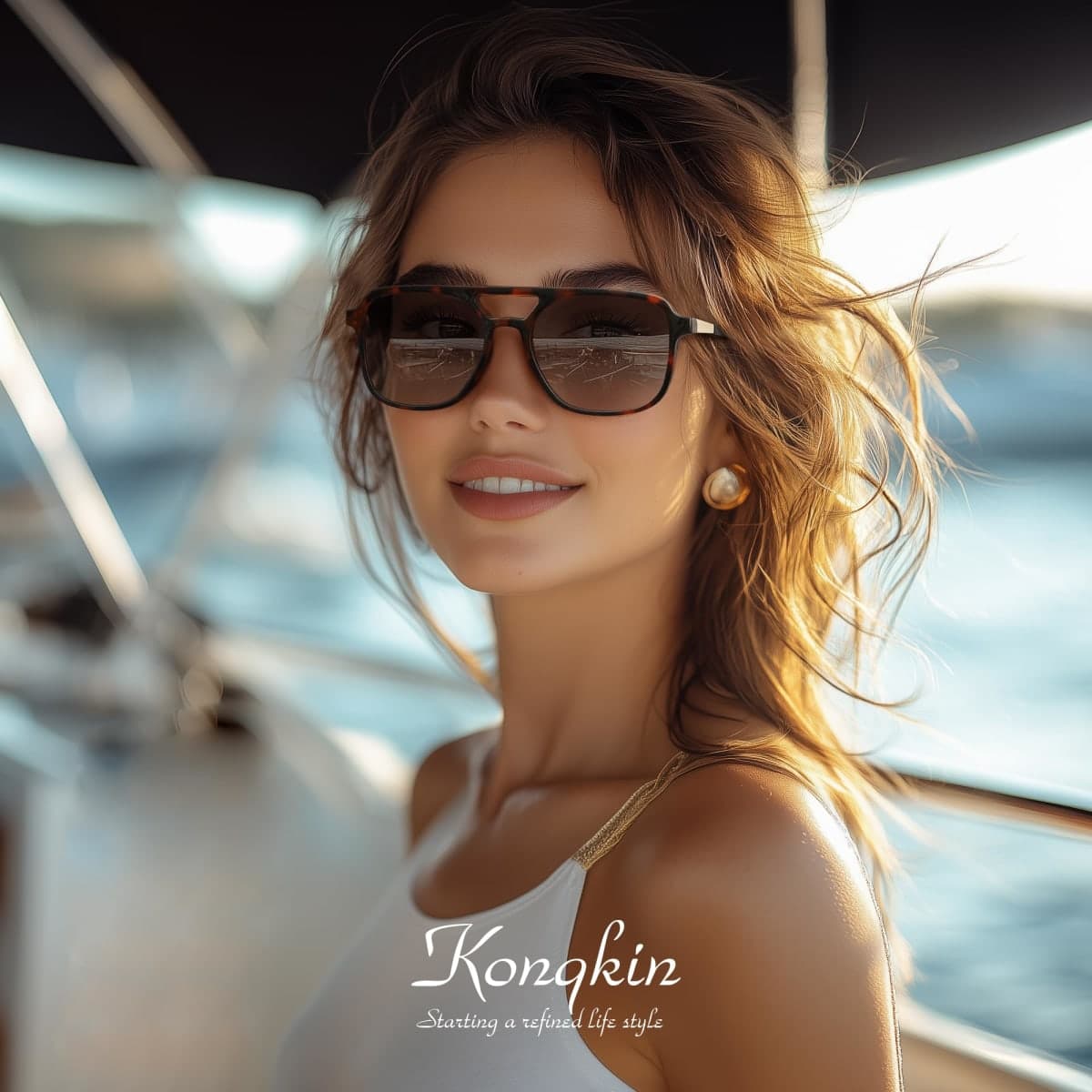 konqkin Retro Aviator Sunglasses for Women Men,Trendy Polarized Sun Glasses thumbnail 2