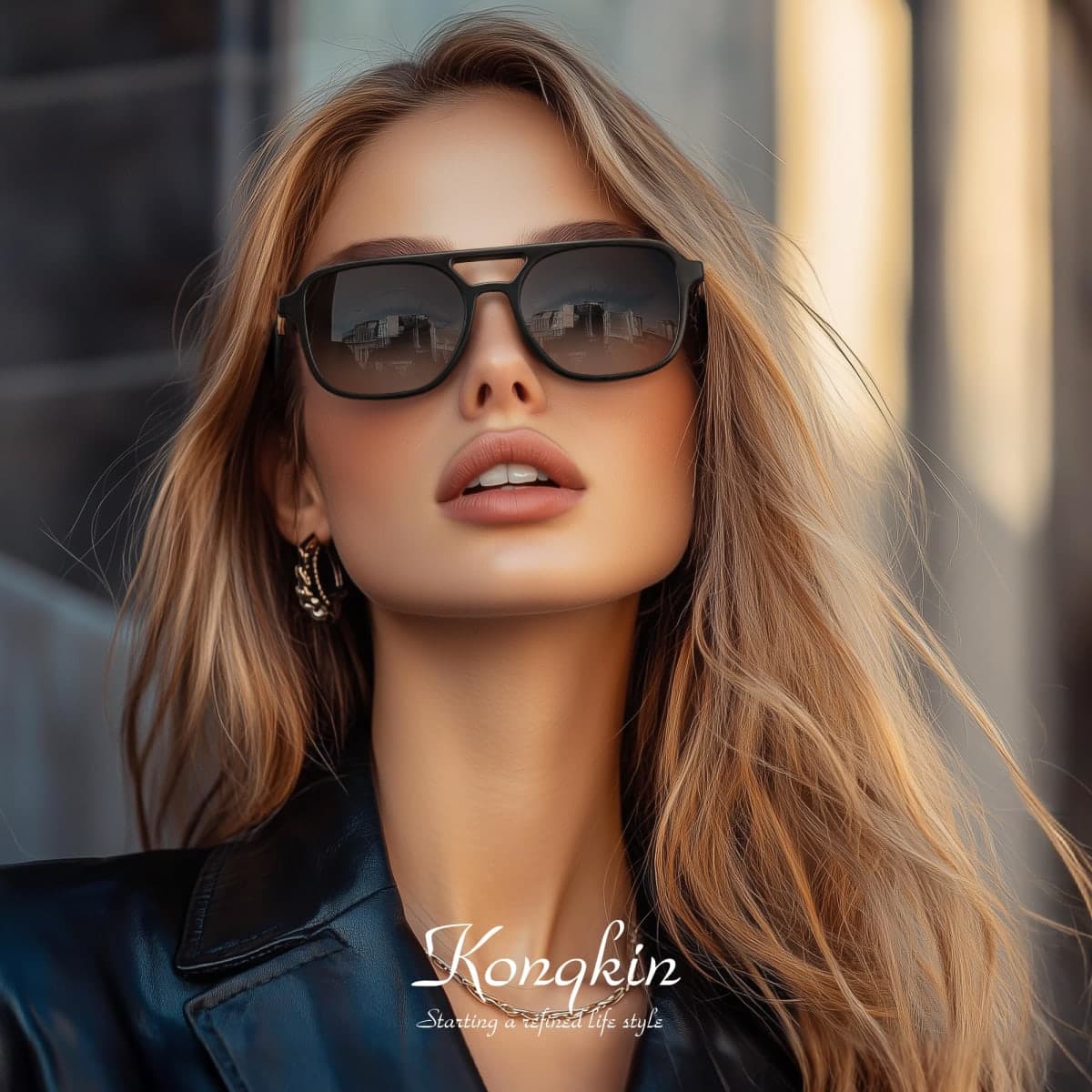 konqkin Retro Aviator Sunglasses for Women Men,Trendy Polarized Sun Glasses thumbnail 3
