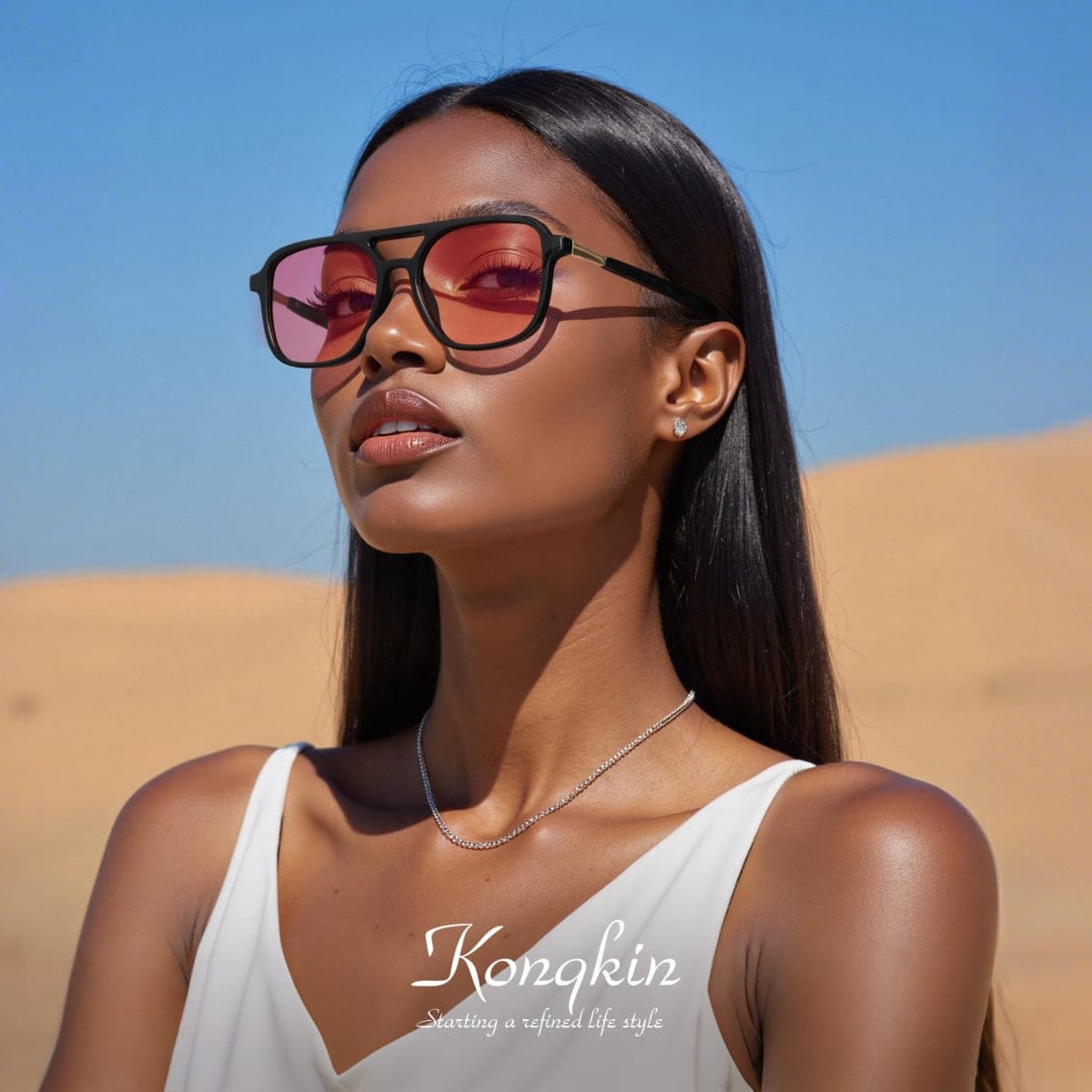 konqkin Retro Aviator Sunglasses for Women Men,Trendy Polarized Sun Glasses thumbnail 4