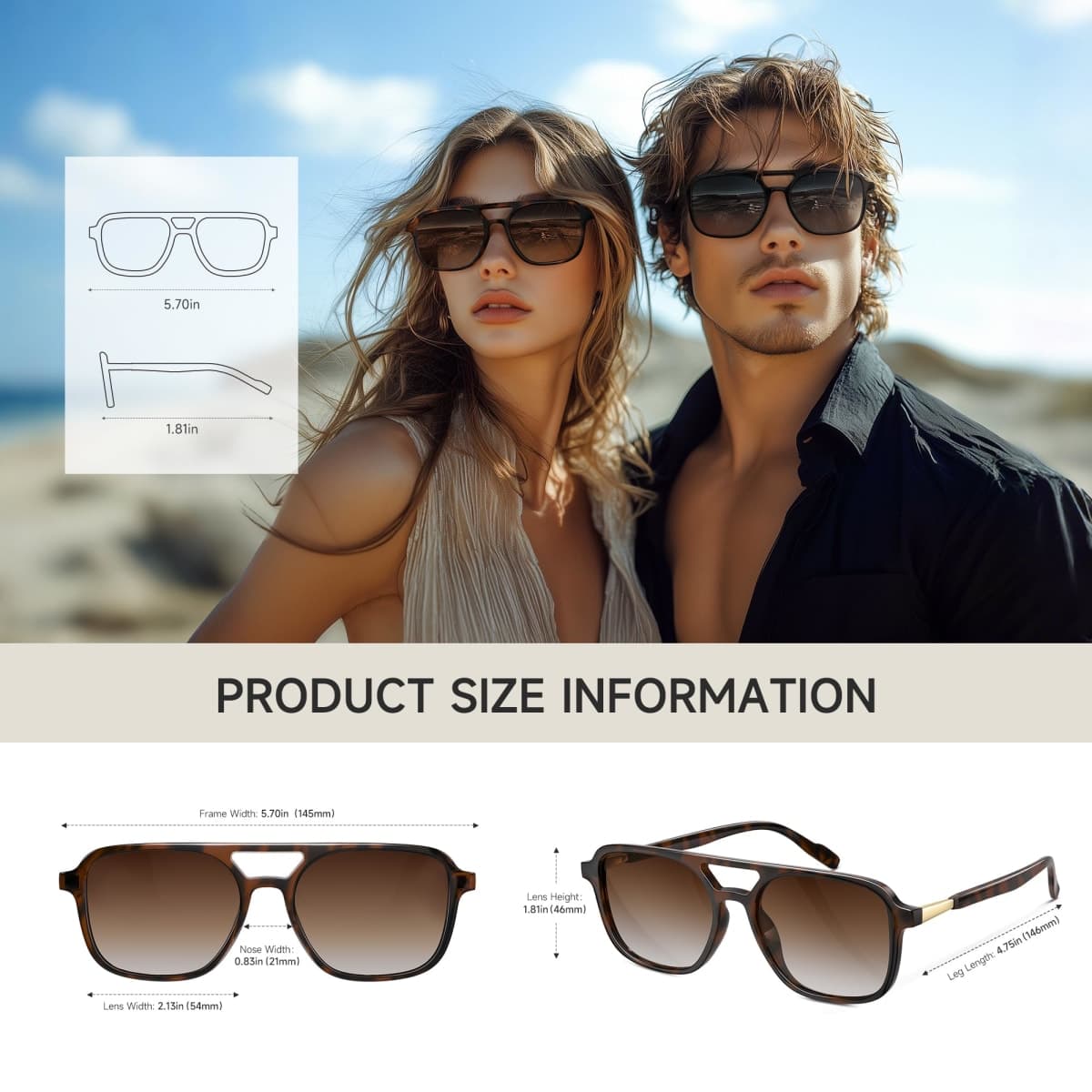 konqkin Retro Aviator Sunglasses for Women Men,Trendy Polarized Sun Glasses thumbnail 5