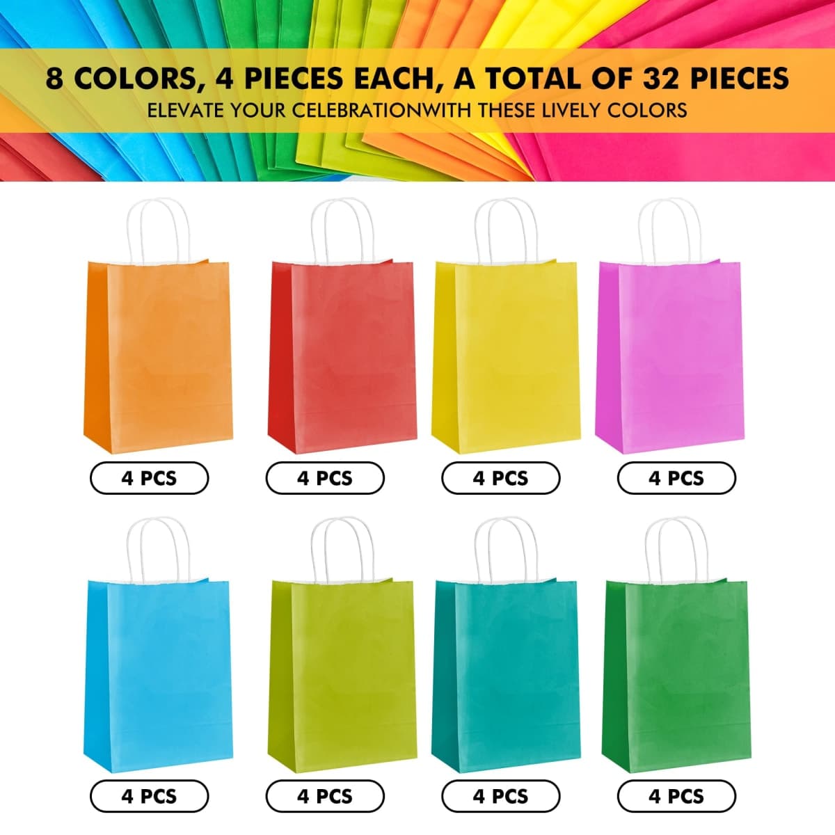RACETOP Gift Bags with Handles 32 Pack 5.8x3.2x8.25 in, Small Paper Bags thumbnail 4