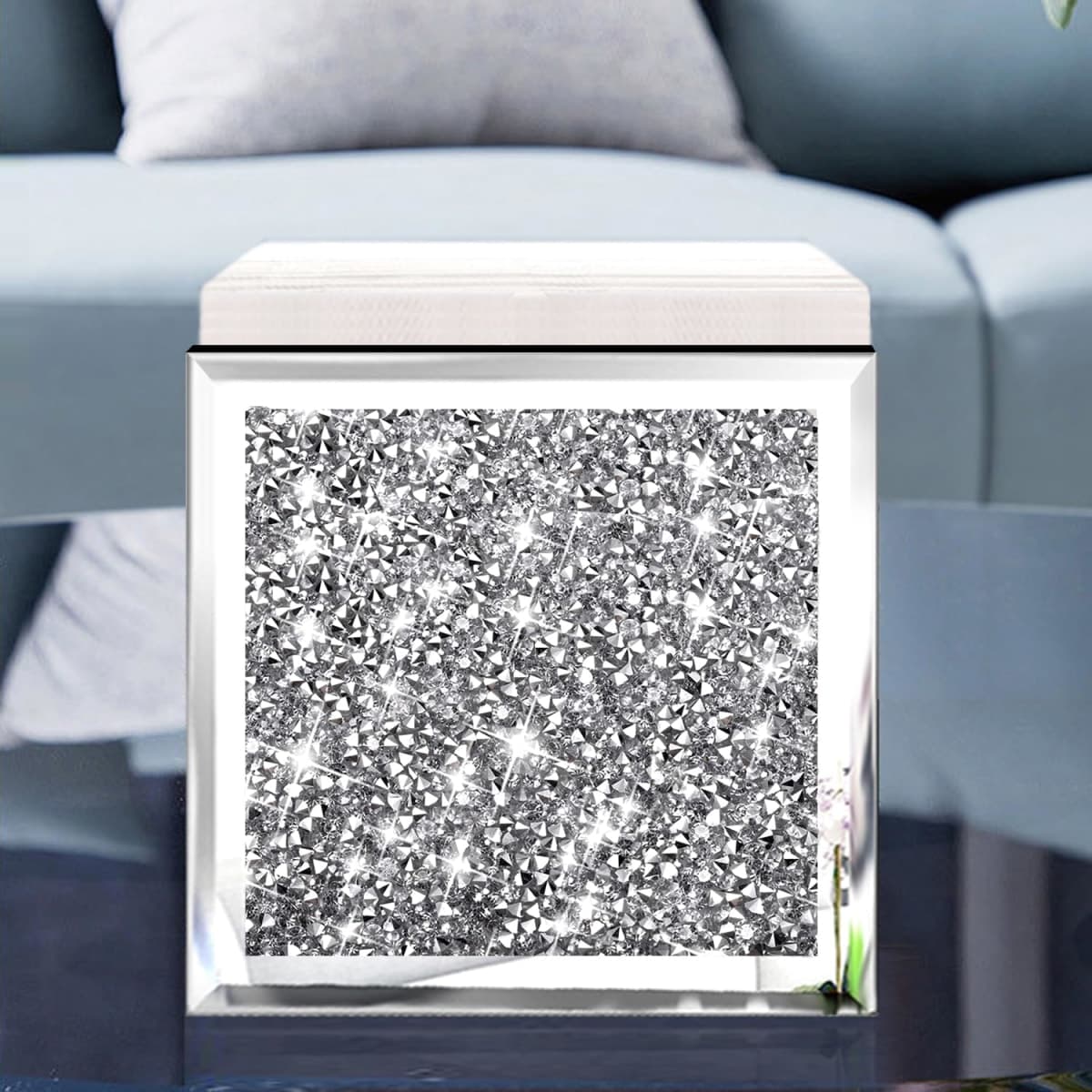 Wocred Mirror Napkin Holder,Crystal Crushed Diamond Vertical Holder,Square Glass Mirror Napkin Holder for Dining Table or Counter in The Kitchen.(5.9”X5.9”X3”) thumbnail 5