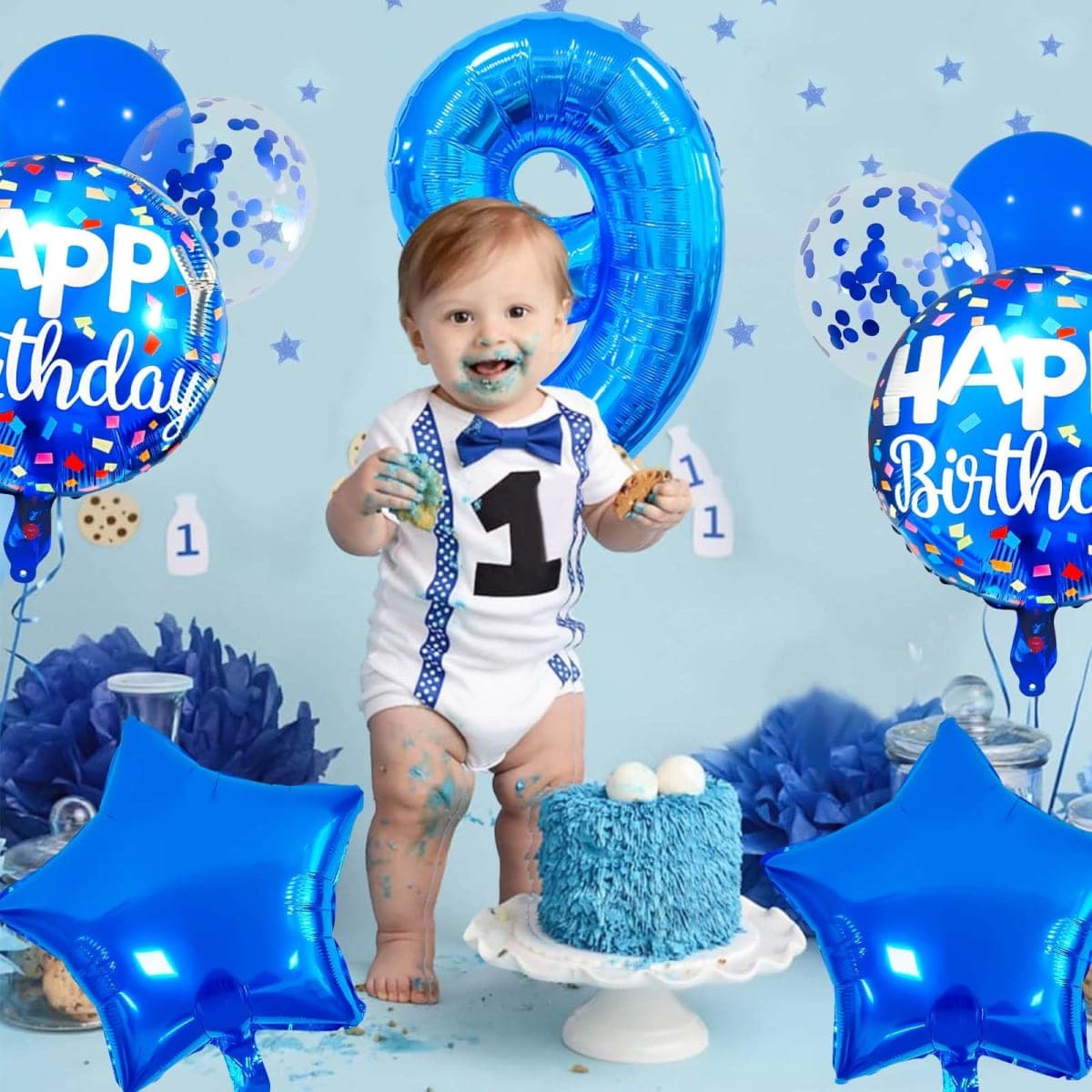 9 Balloon Number, Dark Blue Balloon, Blue Confetti Latex Balloon Foil 9 Birthday Balloon for Anniversary Supplies Kids Birthday Party Banquet Decoration thumbnail 3